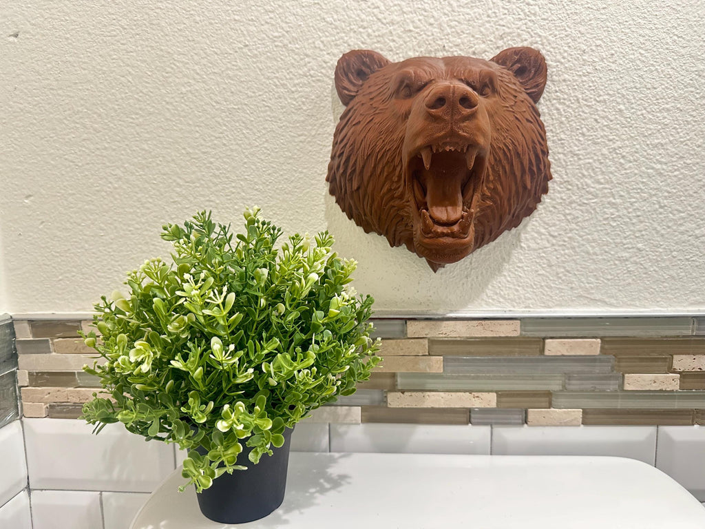 Grizzly Bear Head Wall Mount - Rustic Lodge Cabin Decor - Wildlife Wall Sculpture - Man Cave Wall Art - Brown Lake House Home Decor