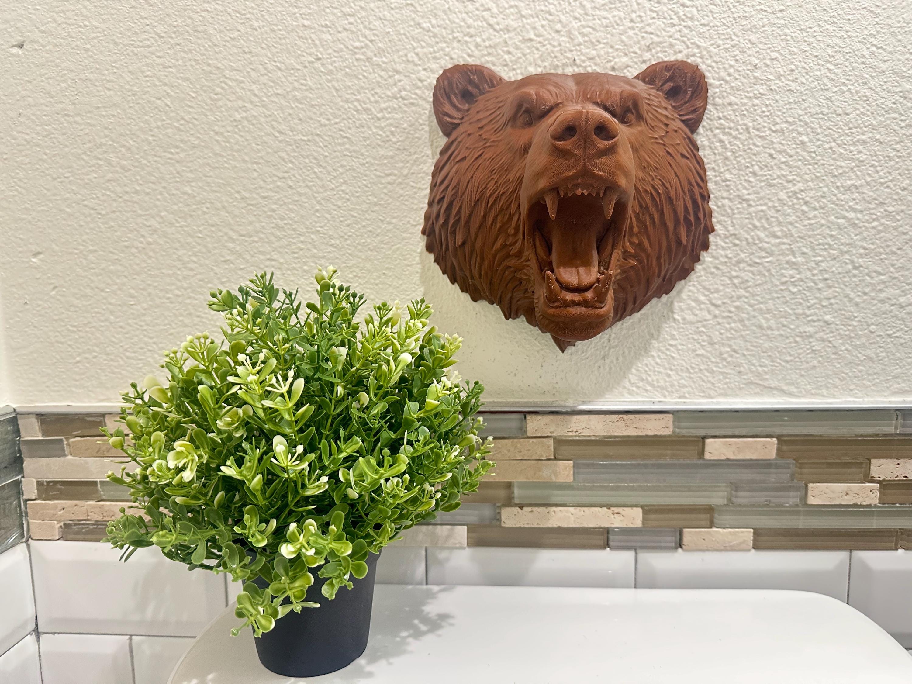 Grizzly Bear Head Wall Mount - Rustic Lodge Cabin Decor - Wildlife Wall Sculpture - Man Cave Wall Art - Brown Lake House Home Decor