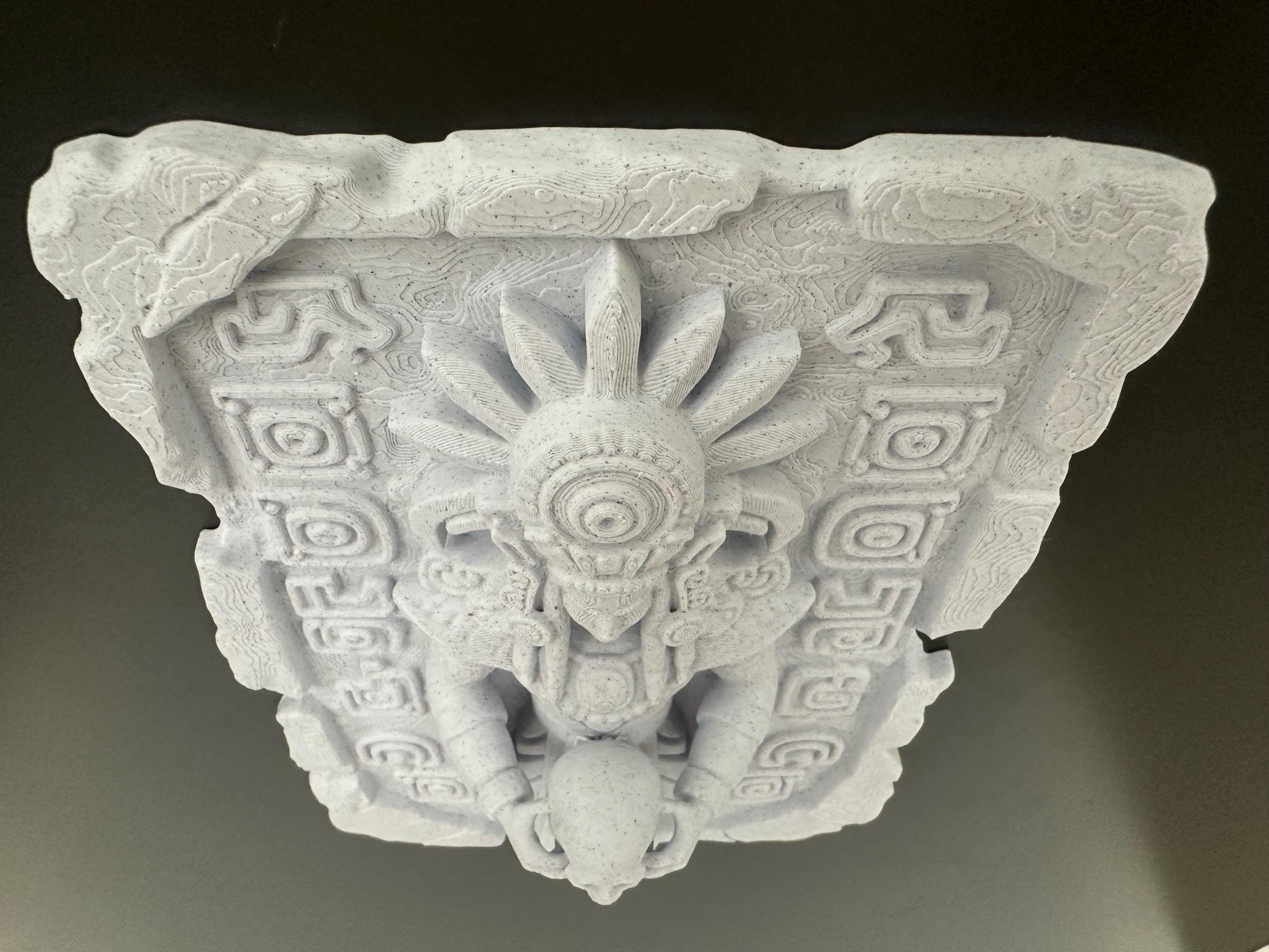 Ancient Skull Wall Plaque - Ritual Aztec Style Decor - Gothic Altar Wall Art - Dark Academia Sculpture - Mayan Stone Relief - Man Cave Decor
