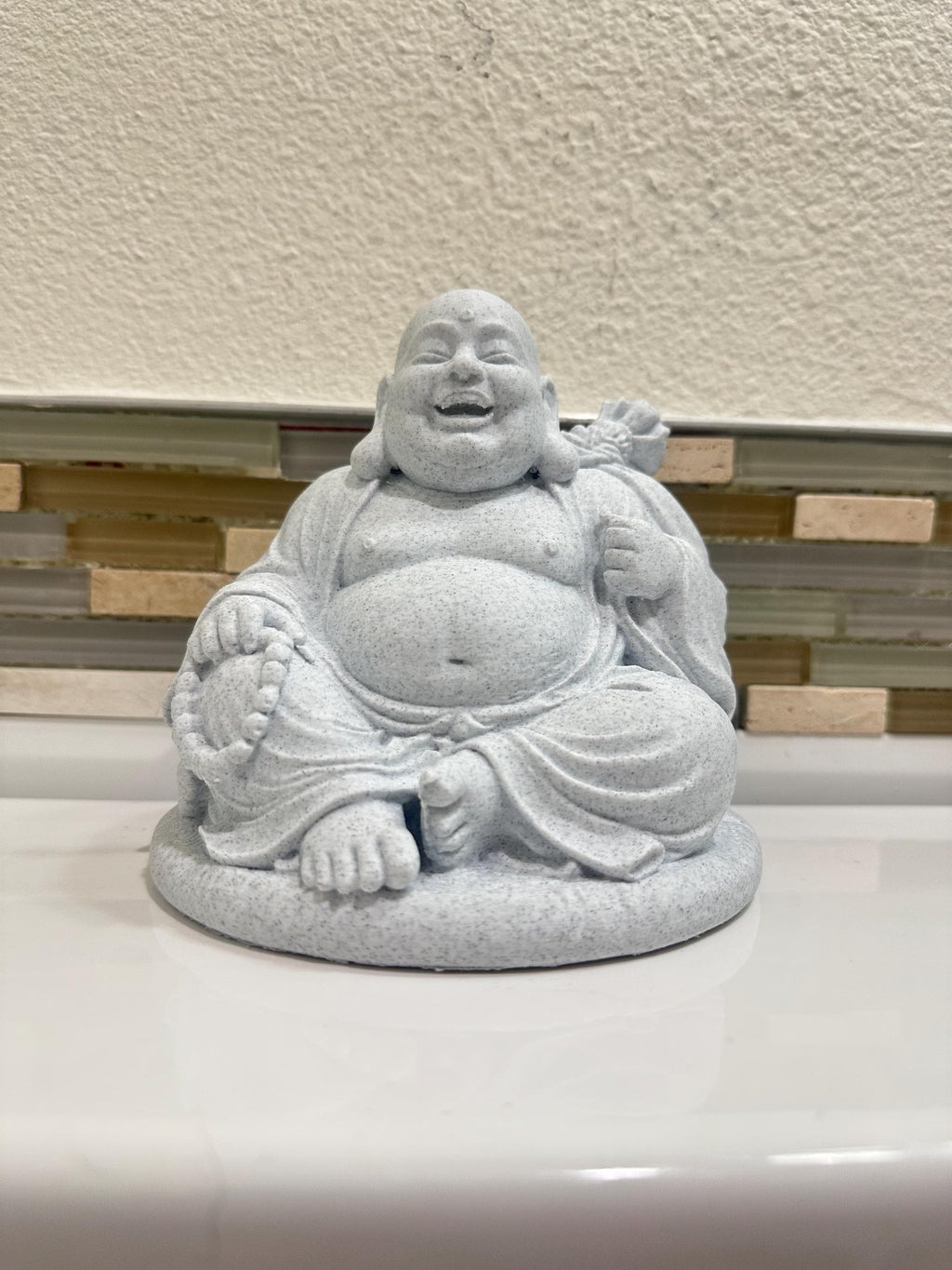 Laughing Buddha Statue 6” Zen Meditation Home Decor - Meditating Desk Decor - Buddha Figurine - Spiritual Shelf Decor - Office Zen Decor