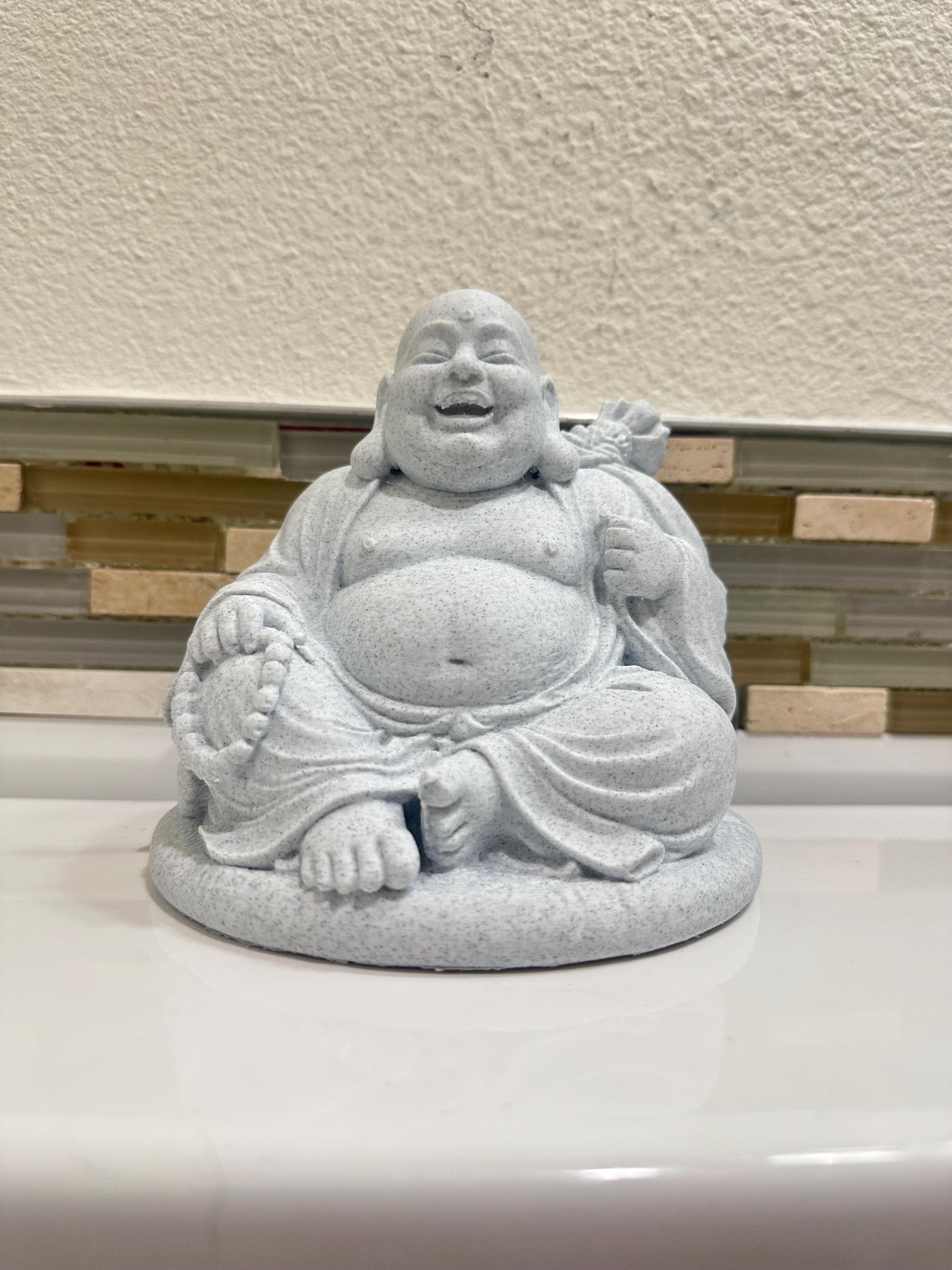 Laughing Buddha Statue 6” Zen Meditation Home Decor - Meditating Desk Decor - Buddha Figurine - Spiritual Shelf Decor - Office Zen Decor