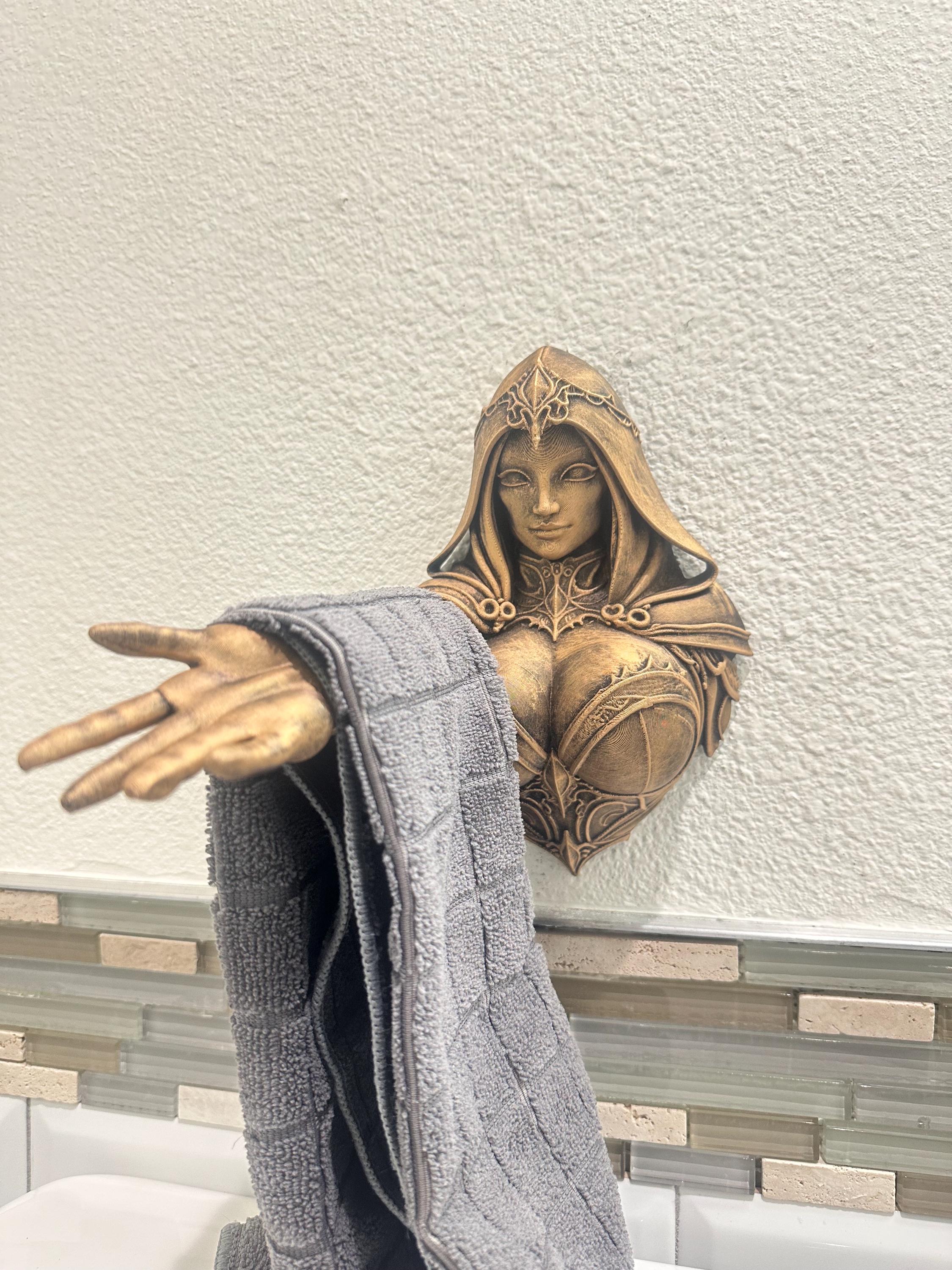 Fantasy Sorceress Goddess Wall Hand Towel Holder - Gothic Medieval Maiden Hand Hook - Unique Hand Painted Bathroom Wall Decor - Dark Gamer