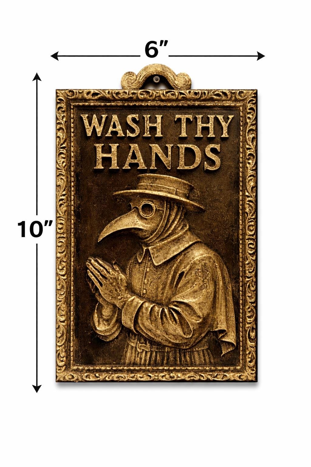 Hand Painted Plague Doctor 9” x 6” Wash Thy Hands Bathroom Decor Wall Art Sign Sculpture 3d Vintage Antique Gift Plaque Funny Rustic Relief