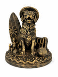 Beach Dog Statue with Surfboard - Coastal Golden Retriever Sculpture - Antique Bronze Finish - Beach House Decor - Dog Lover Gift - Surfer