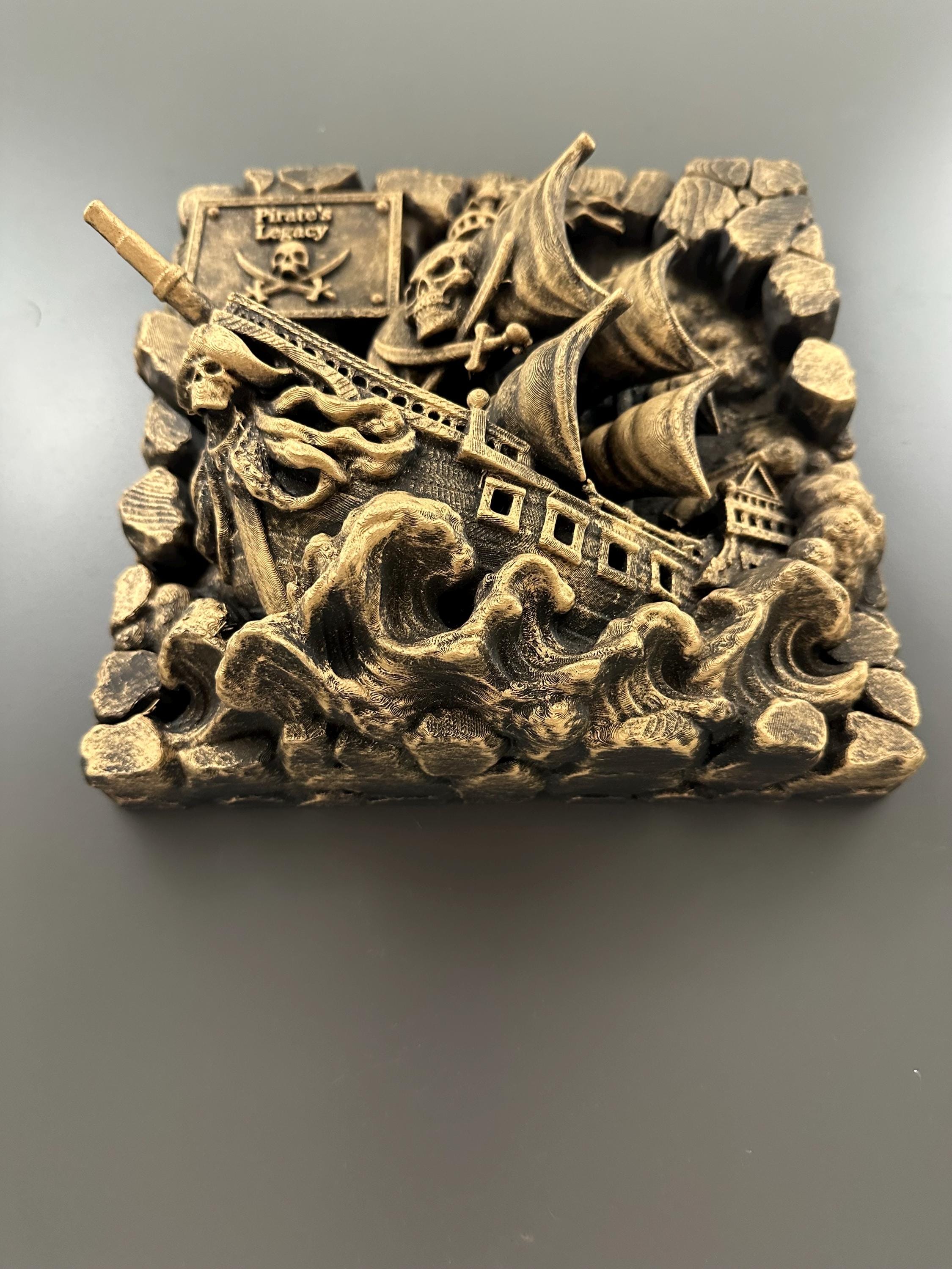 Pirate Ship Wall Decor, Ghost Ship Wall Art Sculpture, Nautical Skull Wall Plaque, Antique Gold Pirate Decor, Jolly Roger Wall Hanging Gif