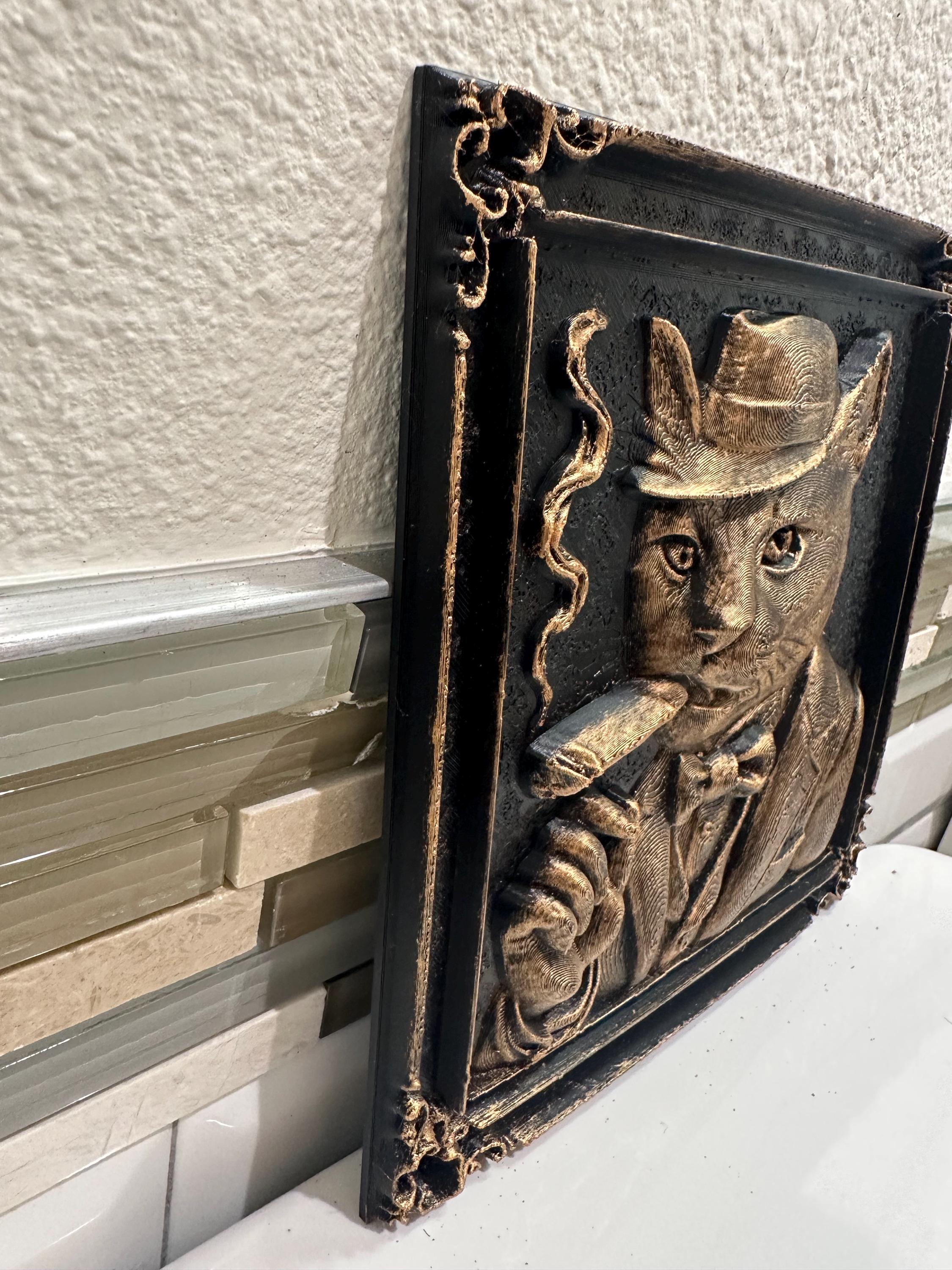 Hand Painted 3D Business Cat Smoking Cigar Wall Art Plaque 10” x 6” - Home Decor - Whimsical - Funny - Humorous - Vintage Style - Quirky