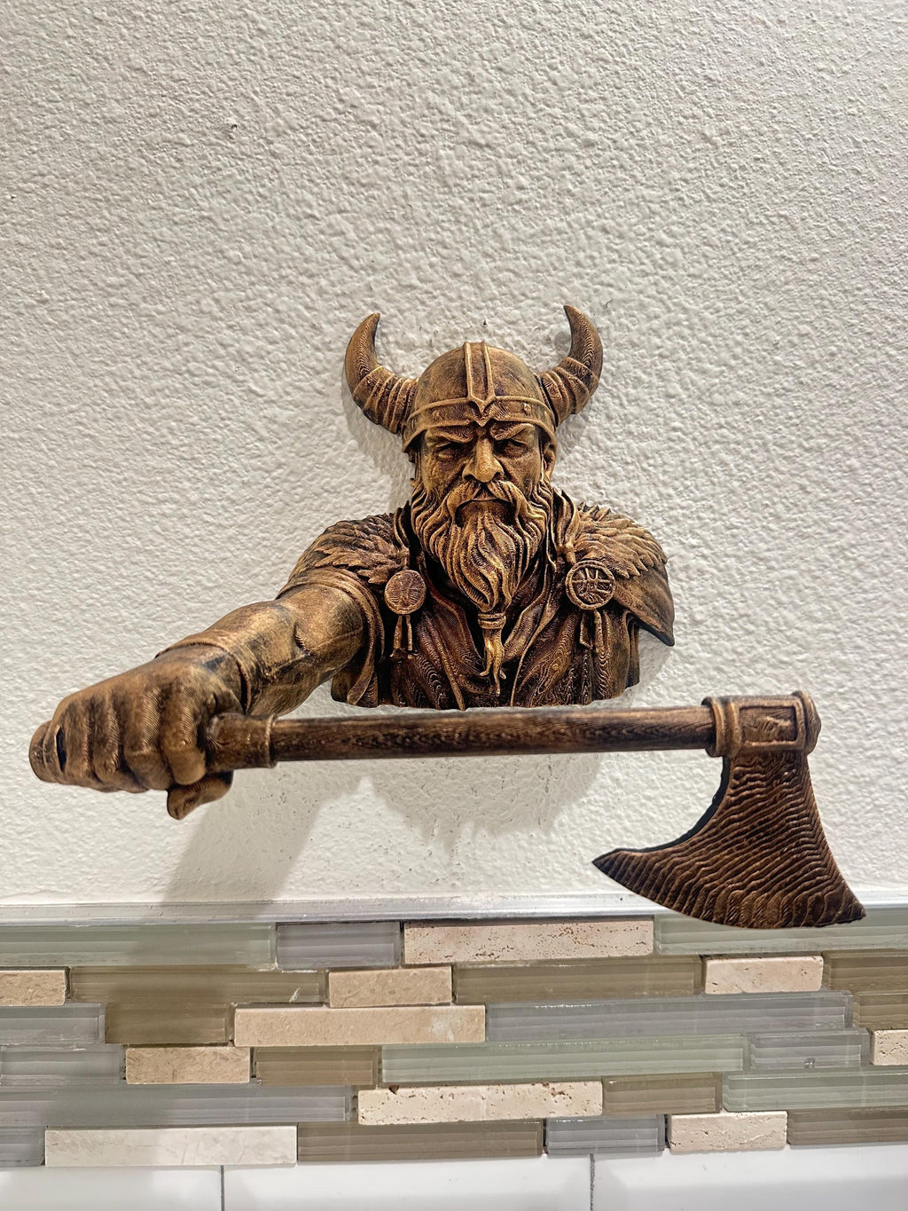Viking Hand Towel Holder - Norse Warrior Axe Wall Decor - Rustic Bathroom Towel Bar - Medieval Wall Art - Hand Painted Wall Mount Home Decor