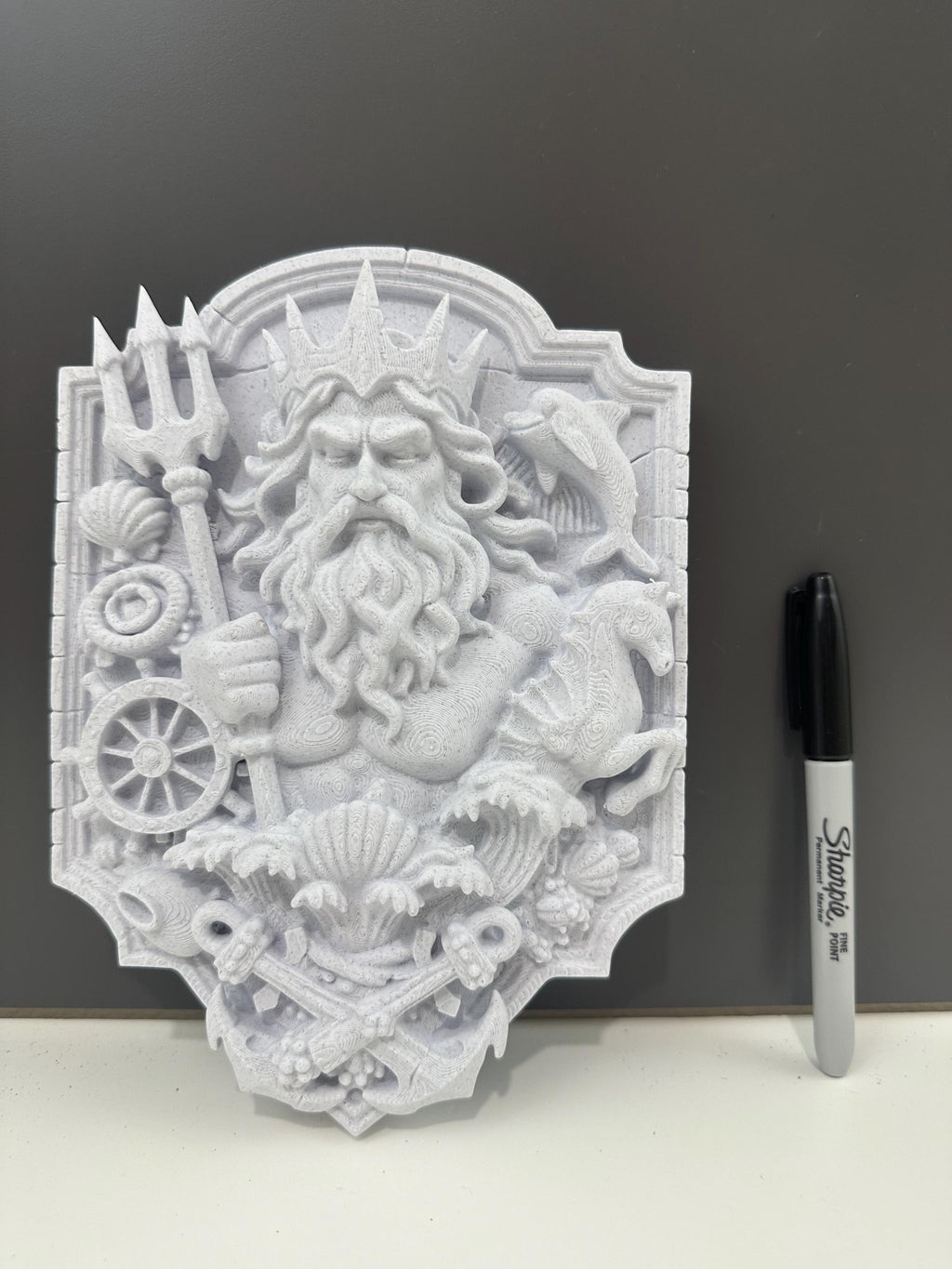 Poseidon Wall Plaque Ocean God Decor Nautical Wall Art Greek Mythology Sea King Sculpture Coastal Home Decor 9x6x2”