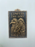 Confess Thy Sins Gothic Wall Art - Medieval Monk & Plague Doctor Decor - Dark Humor Bathroom Wall Sculpture - Whimsigoth 10x6 Hand Painted