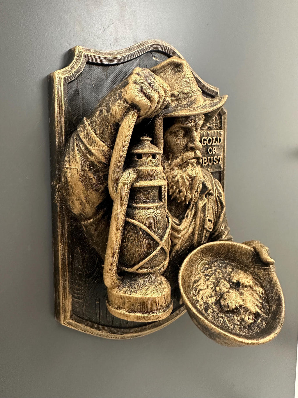 Gold Miner Wall Sculpture - Western Prospector Wall Decor - Gold Rush Wall Mount, Rustic Cowboy Cabin Decor - Old West Miner Art