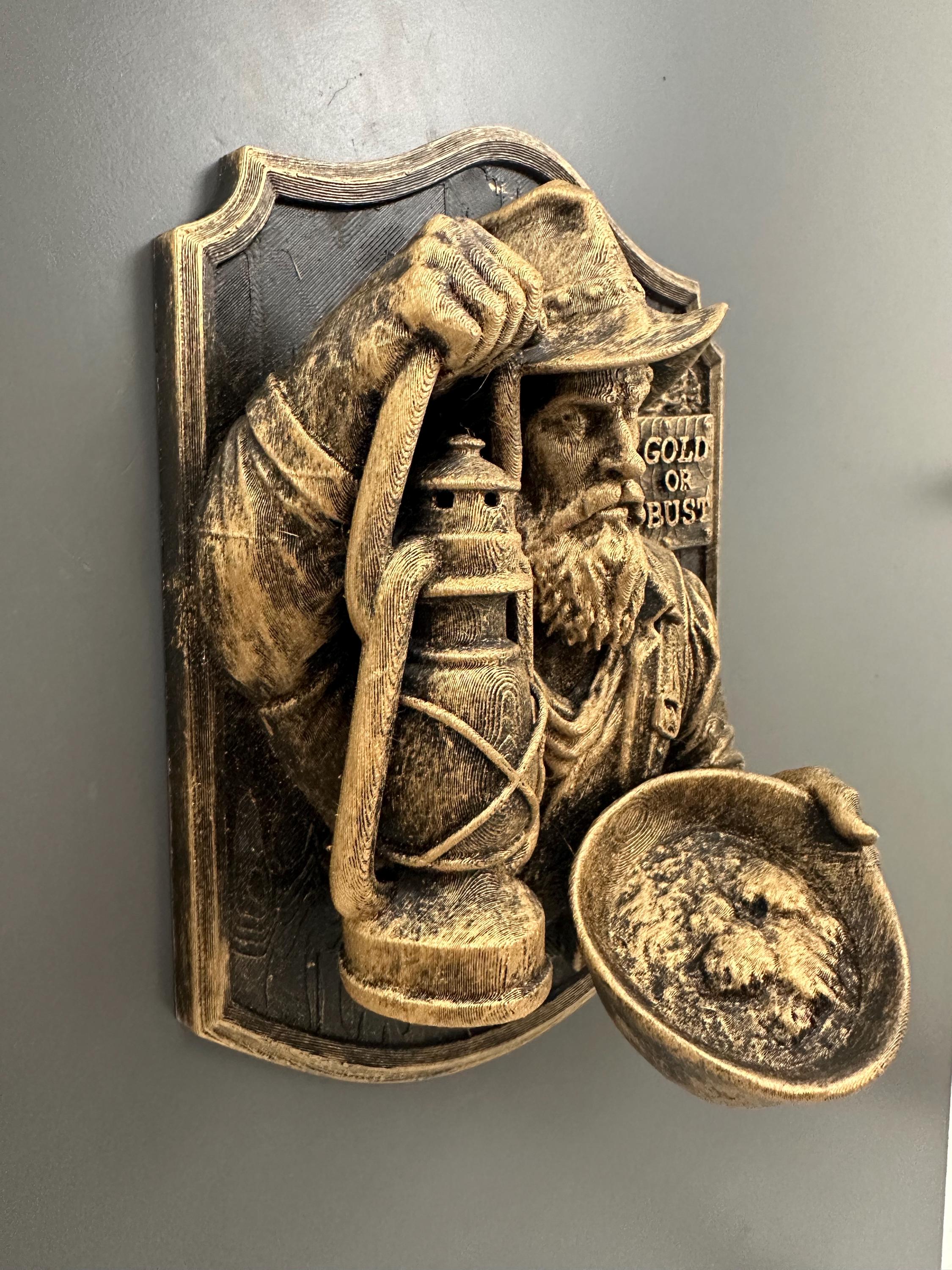 Gold Miner Wall Sculpture - Western Prospector Wall Decor - Gold Rush Wall Mount, Rustic Cowboy Cabin Decor - Old West Miner Art