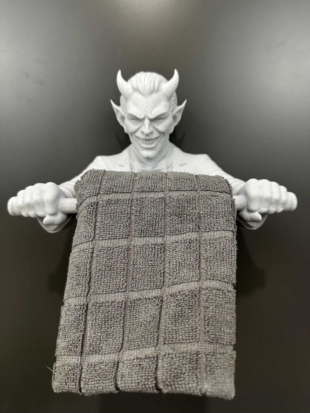 Devil Butler Hand Towel Holder Wall Mount - Gothic Bathroom Decor - Demon Butler Wall Sculpture - Dark Humor Man Cave Gift 9x8x4