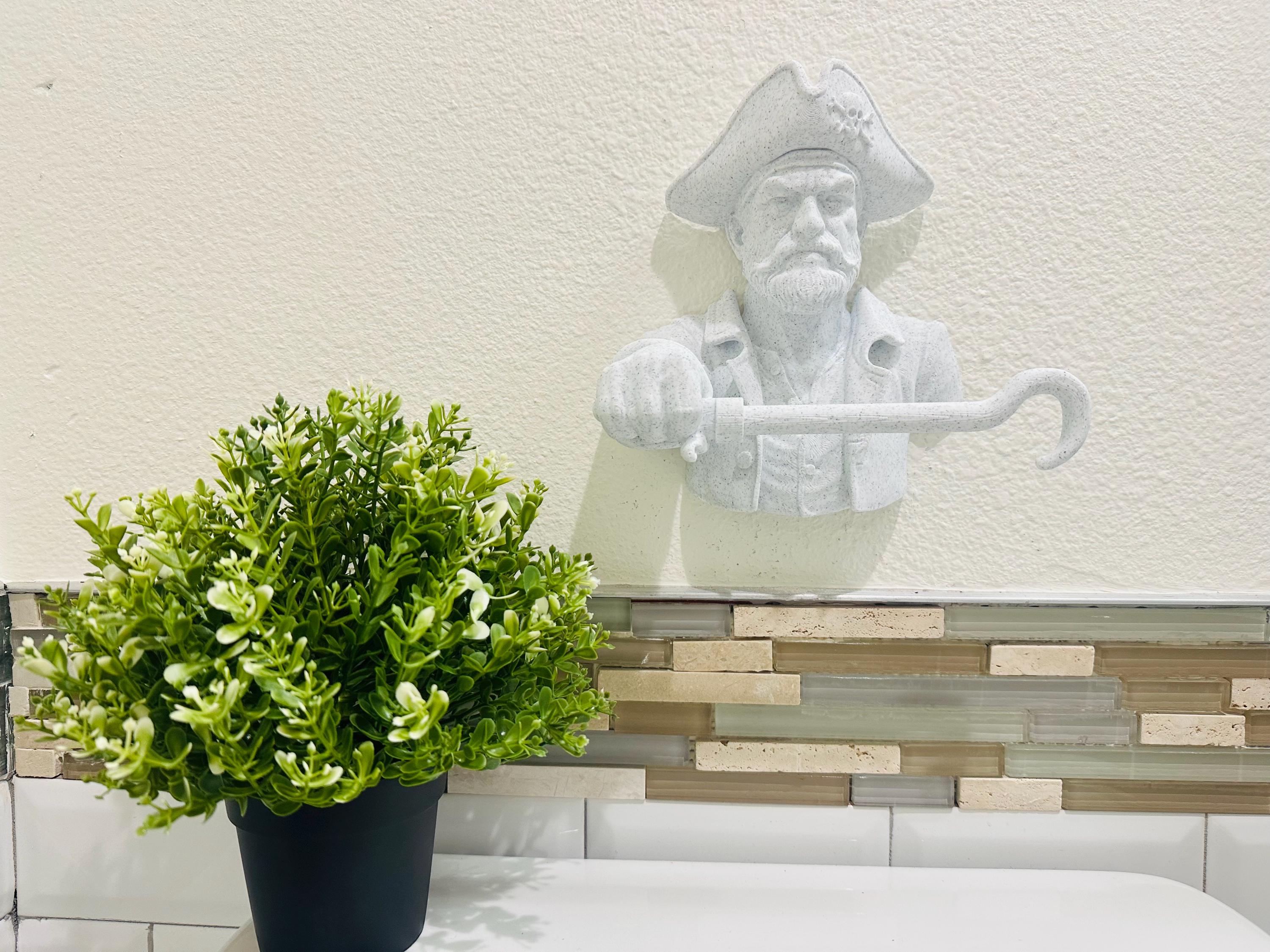 Pirate Hand Towel Holder - Nautical Bathroom Decor - Coastal Wall Sculpture - Maritime Beach House Decor