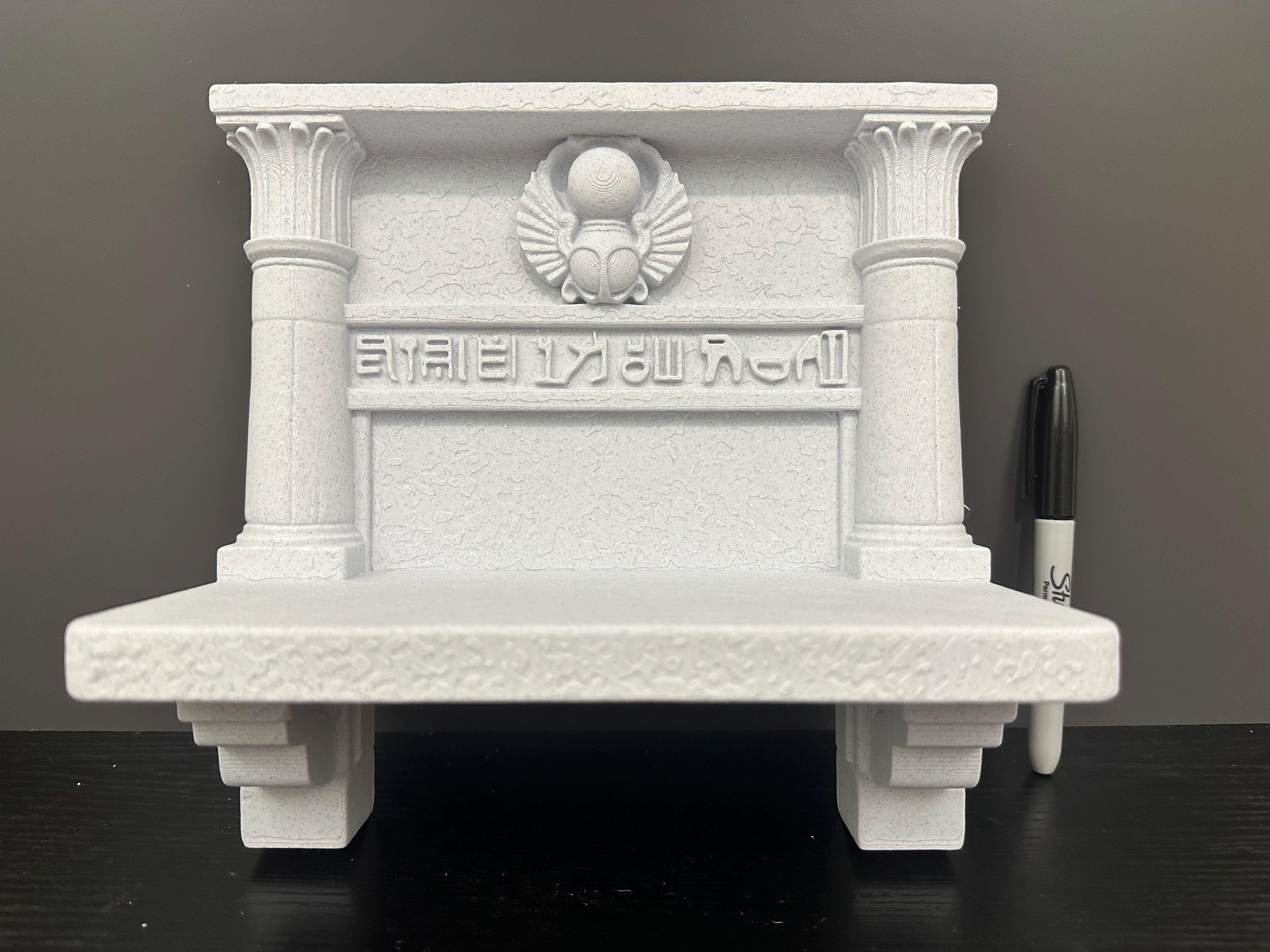 Egyptian Scarab Wall Shelf - Anxient Heiroglyph Stone Style Decor - Pharaoh Temple Display Shelf 9x9x4”
