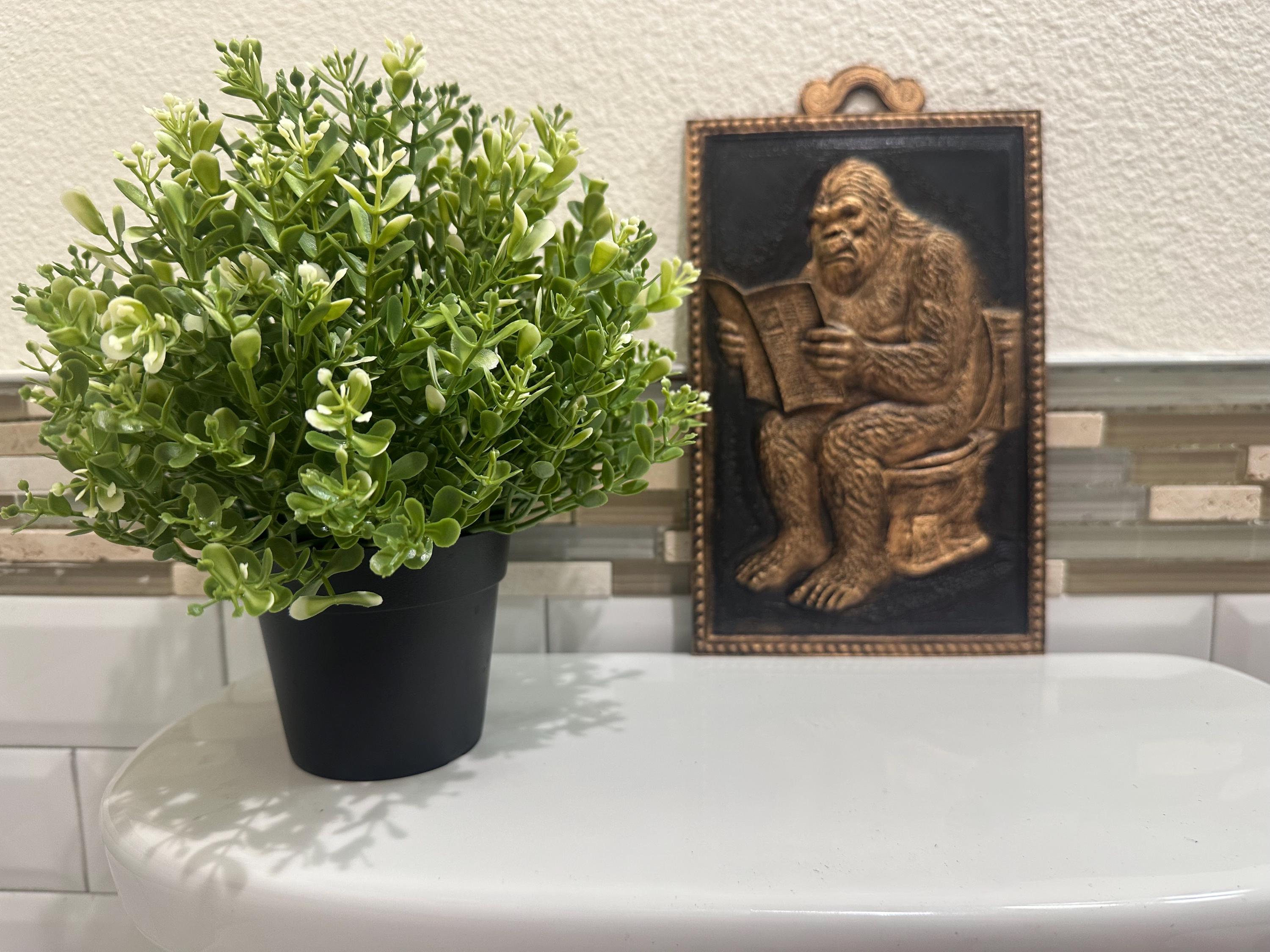 Funny Bigfoot Bathroom Wall Art 9” x 6” Sasquatch on Toilet Bathroom Decor Sign Sculpture 3d Vintage Antique Gift Plaque Funny Rustic Relief