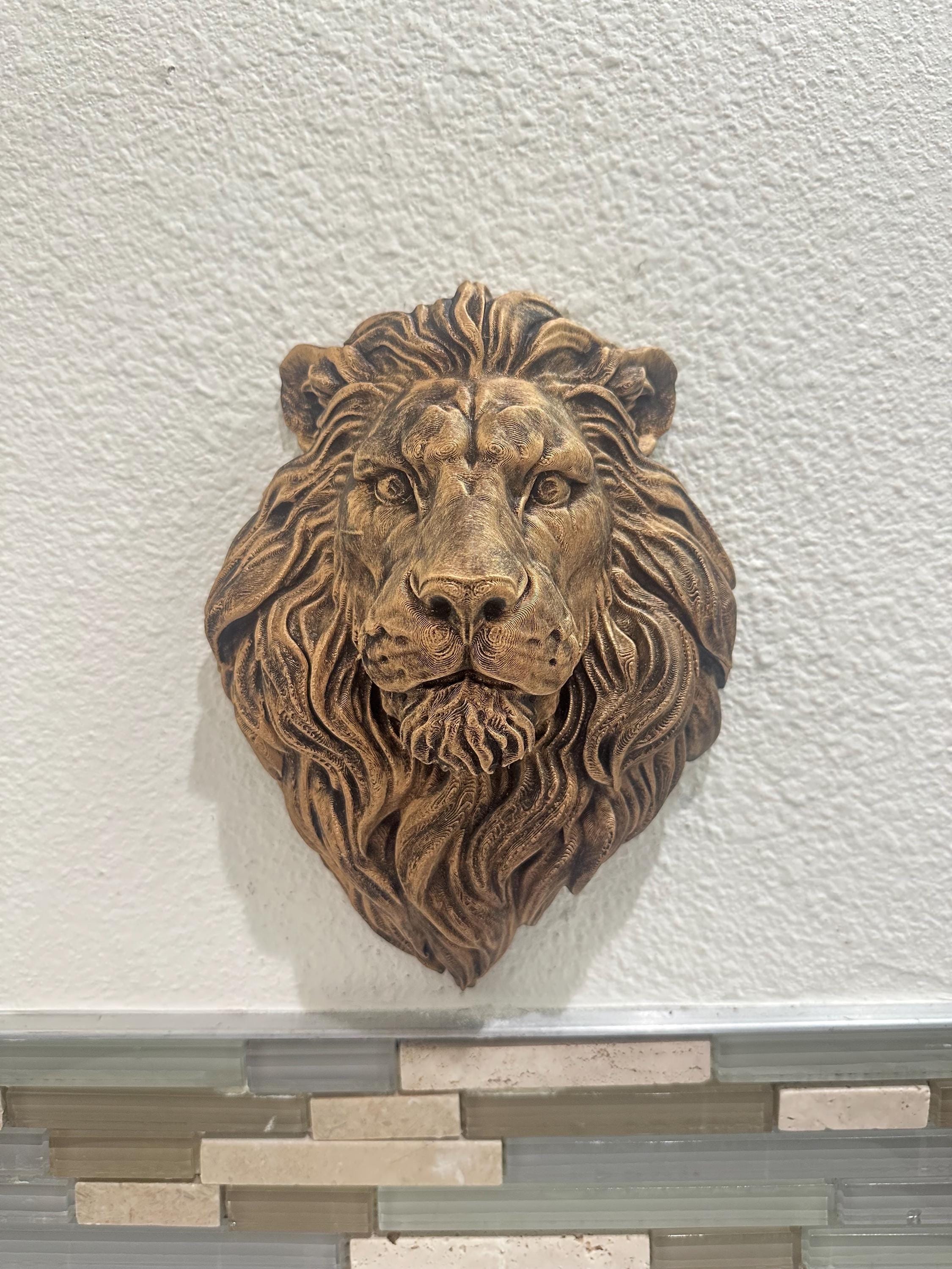 Hand Painted Fierce Lion Head 9x7x3 Hanging Wall Mounted Sculpture - Jungle King Home Decor - Classical Wall Art - Regal Animal Head Mount