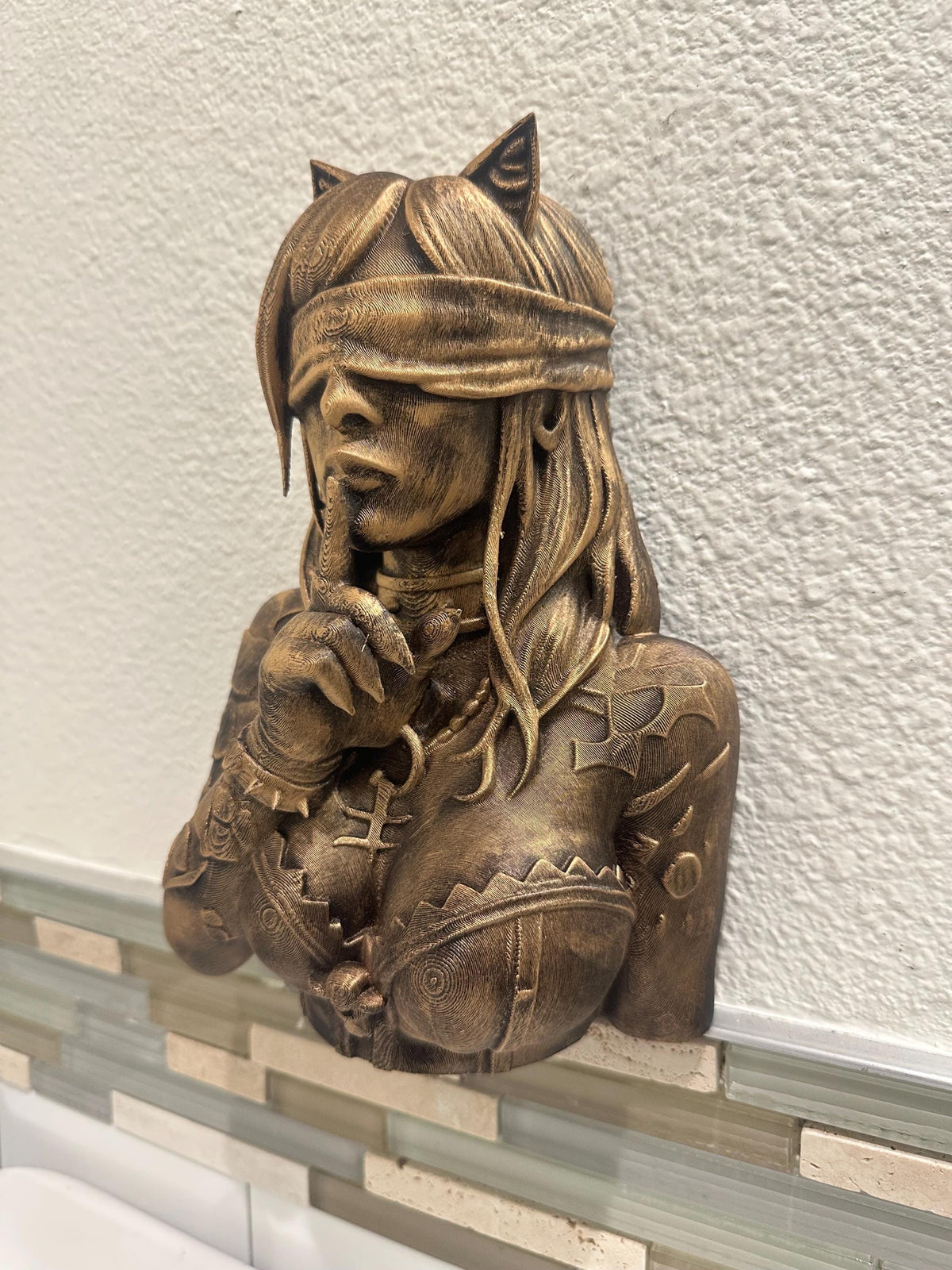 Gothic Occult Cat Girl Wall Sculpture