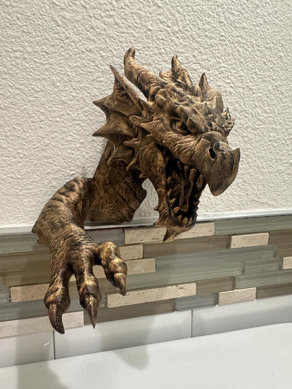 3D Dragon Fantasy 8x5x5 3d Hanging Wall Mounted Sculpture Home Decor - Head and Claw - Gothic Medieval Head and Claw - Hand Painted