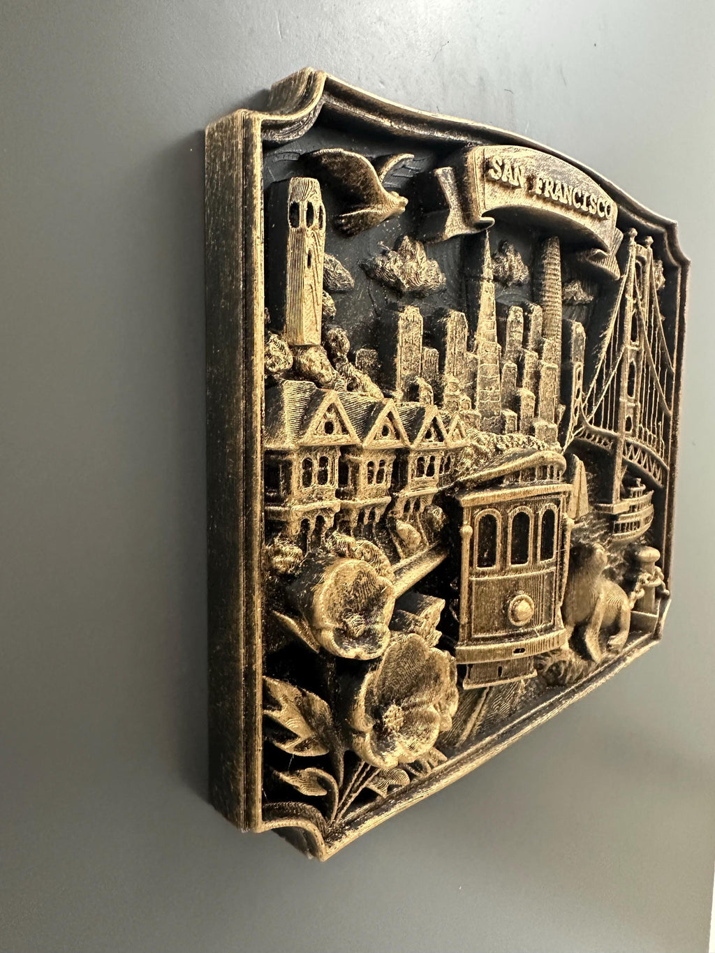 San Diego Skyline Wall Art - Handcrafted Relief Sculpture - Navy Carrier Ship Plaque - California Coastal Decor - Housewarming Gift