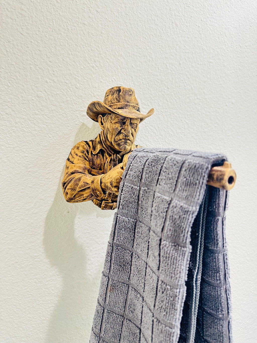 Western Cowboy Shotgun Hand Towel Holder - Rustic Wall Mounted Bathroom Decor - Cowboy Wall Sculpture - Man Cave Decor - Western Wall Art