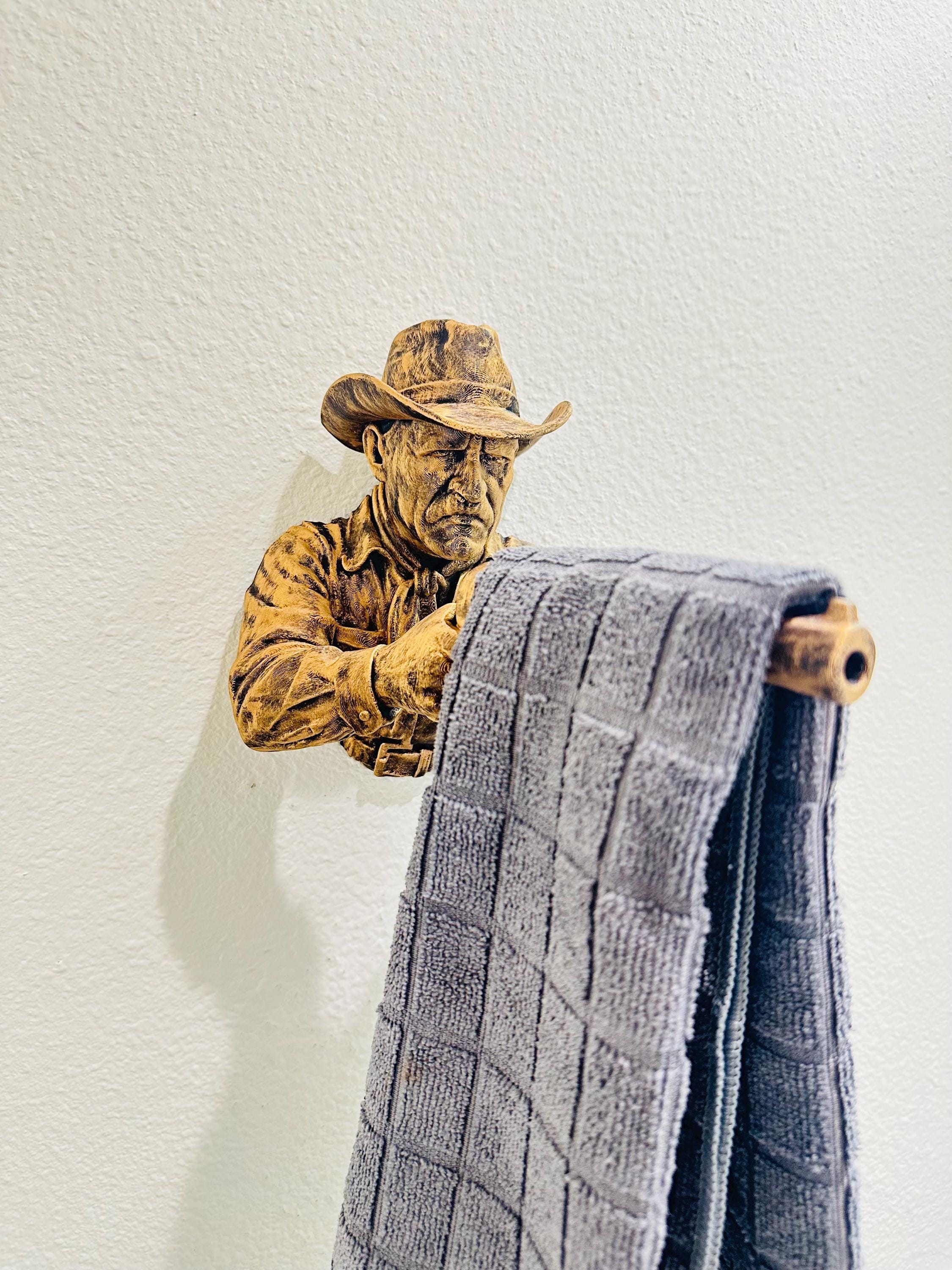 Western Cowboy Shotgun Hand Towel Holder - Rustic Wall Mounted Bathroom Decor - Cowboy Wall Sculpture - Man Cave Decor - Western Wall Art