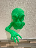 Alien Wall Mount Hanging Sculpture - Extraterrestrial Sci-fi Home Decor - 9x7x3 Green Alien Art
