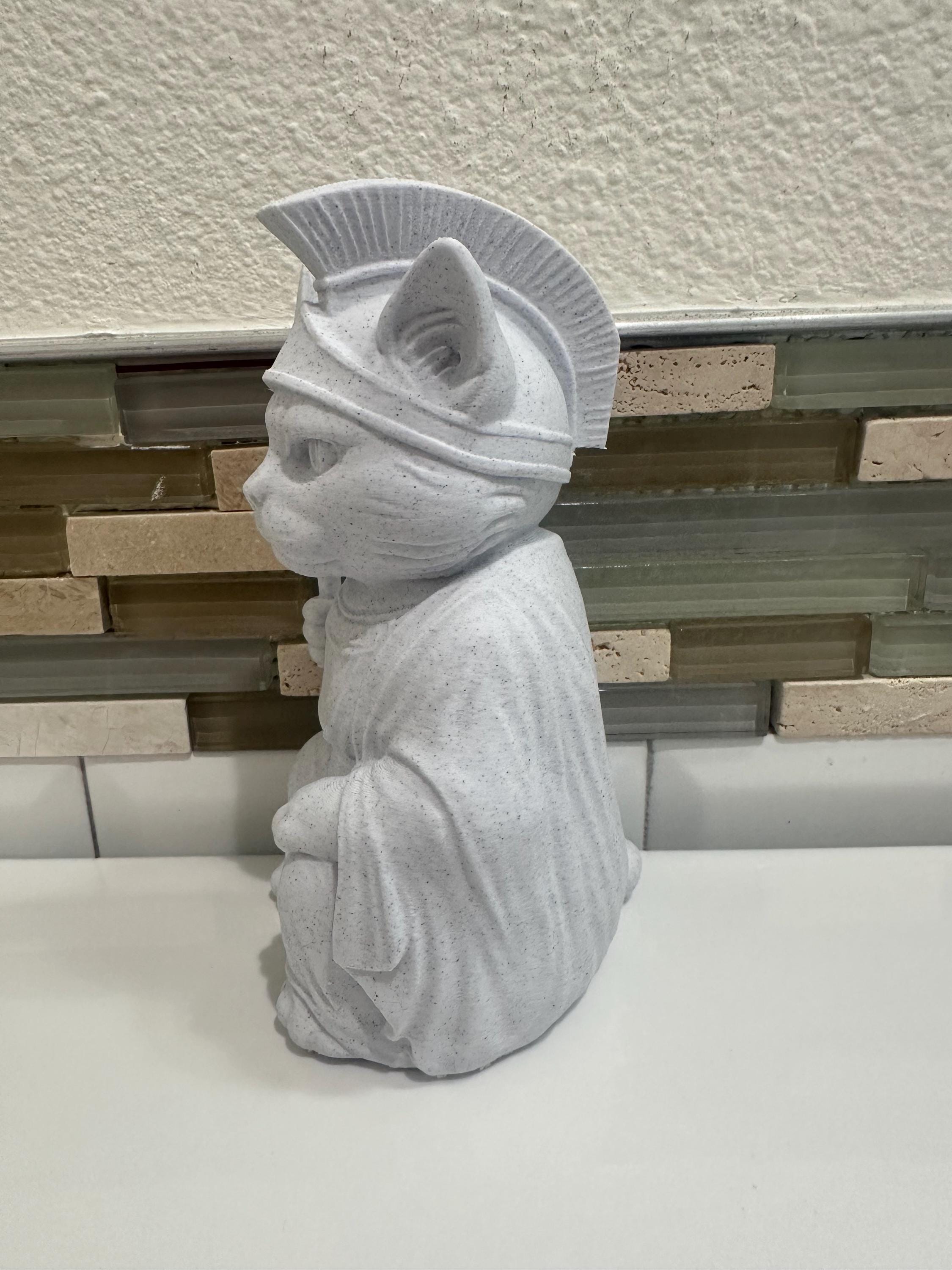 6” Roman Cat With Spear Ancient Greek Gladiator Statue Figurine - Unique Cat Lover Gift Home Desk Decor Figure