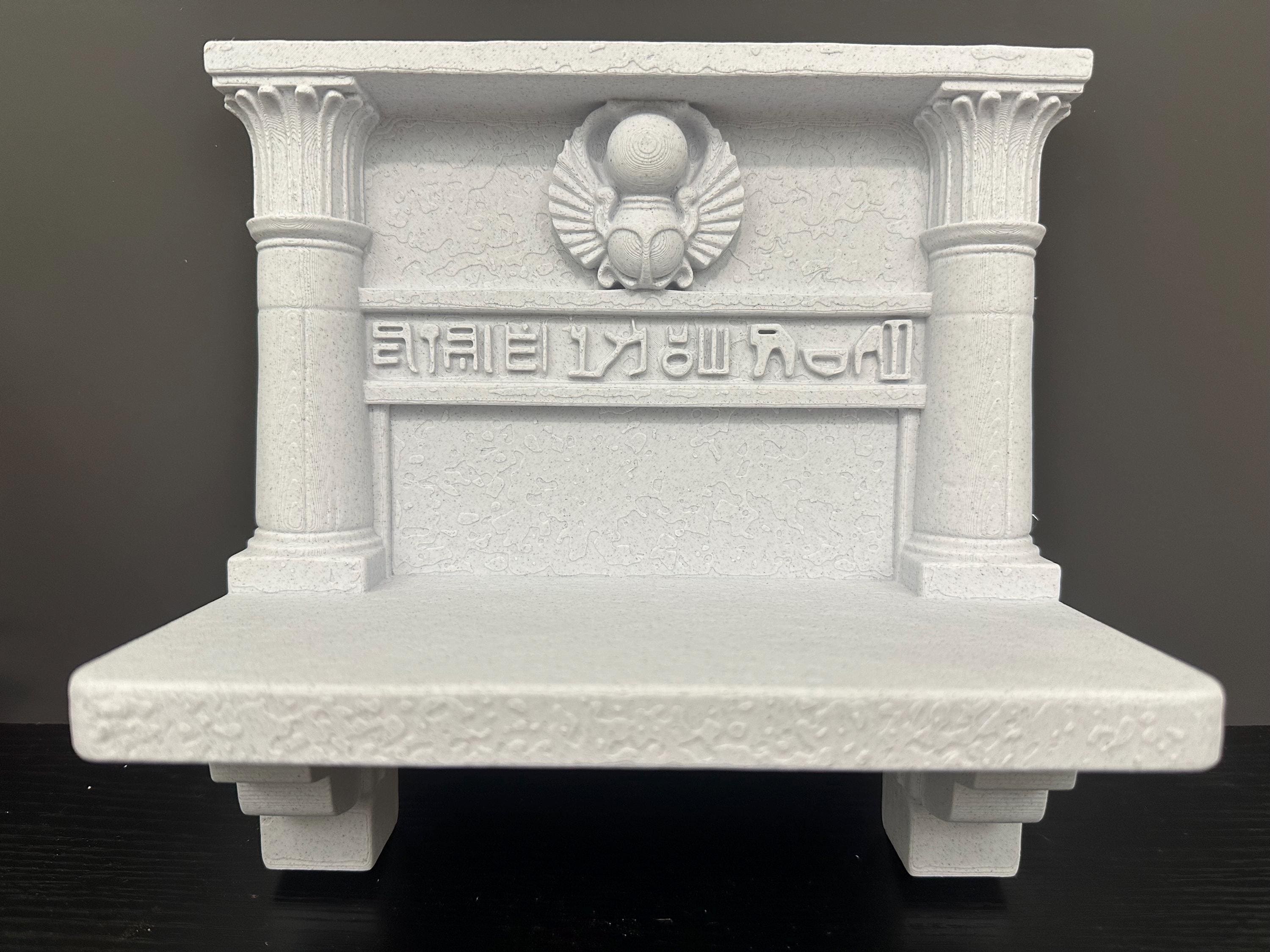 Egyptian Scarab Wall Shelf - Anxient Heiroglyph Stone Style Decor - Pharaoh Temple Display Shelf 9x9x4”