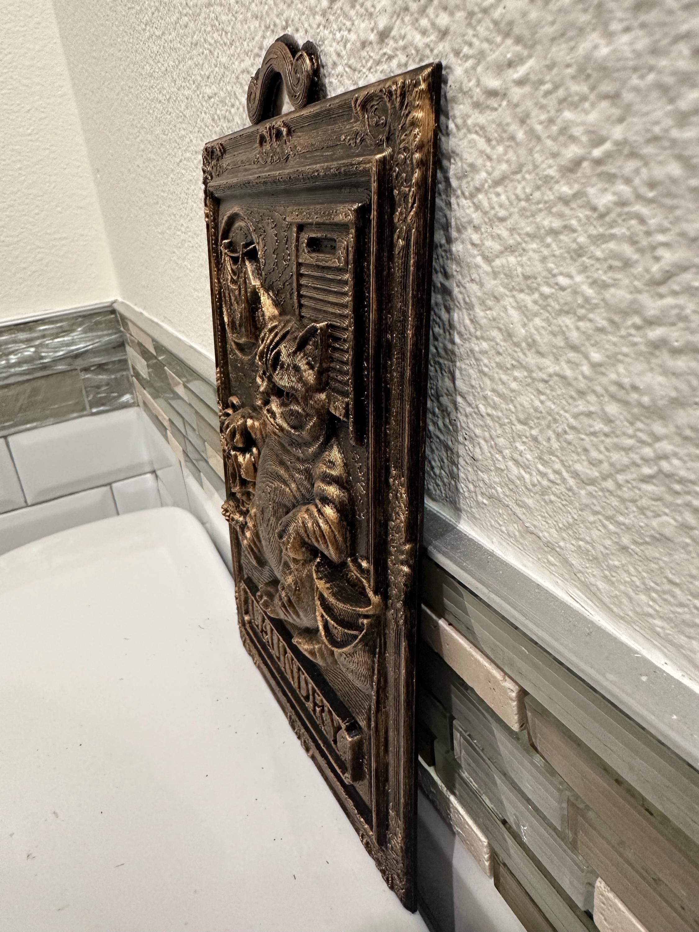 Hand Painted 3D 9” x 6” Funny Laundry Room Lazy Cat Bathroom Sign Wall Art Plaque Home Decor 3D Hanging Humor Gift Vintage Sculpture