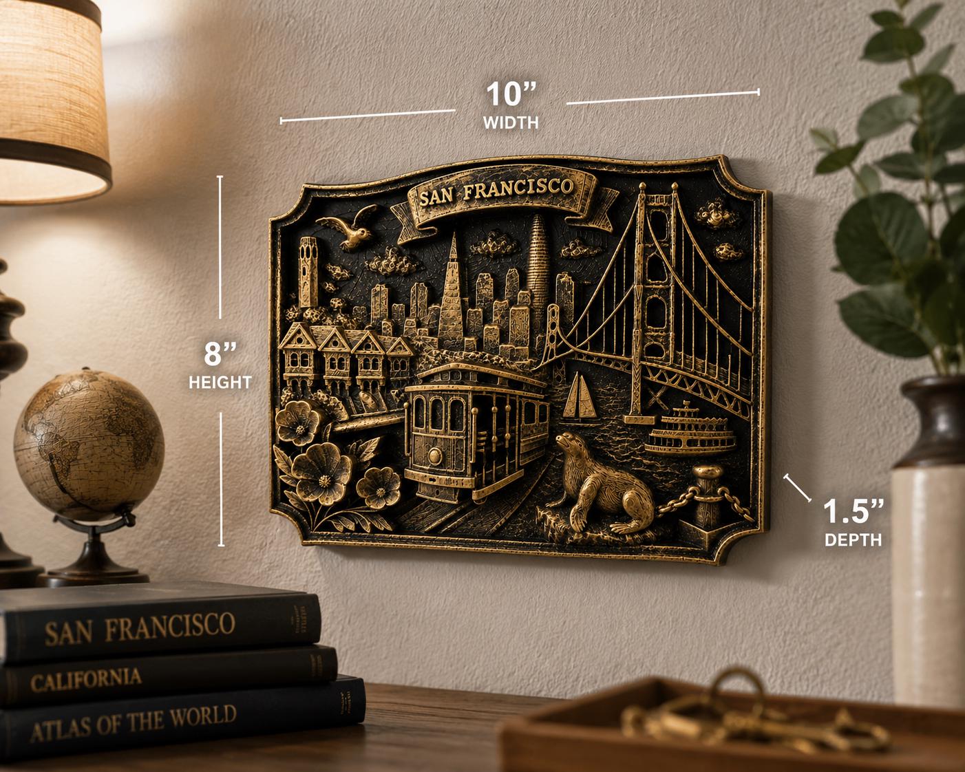 San Francisco Skyline Wall Art - Golden Gate Bridge Cable Car Sculpture - SF Cityscape Wall Hanging - California Travel Gift, Bay Area Decor