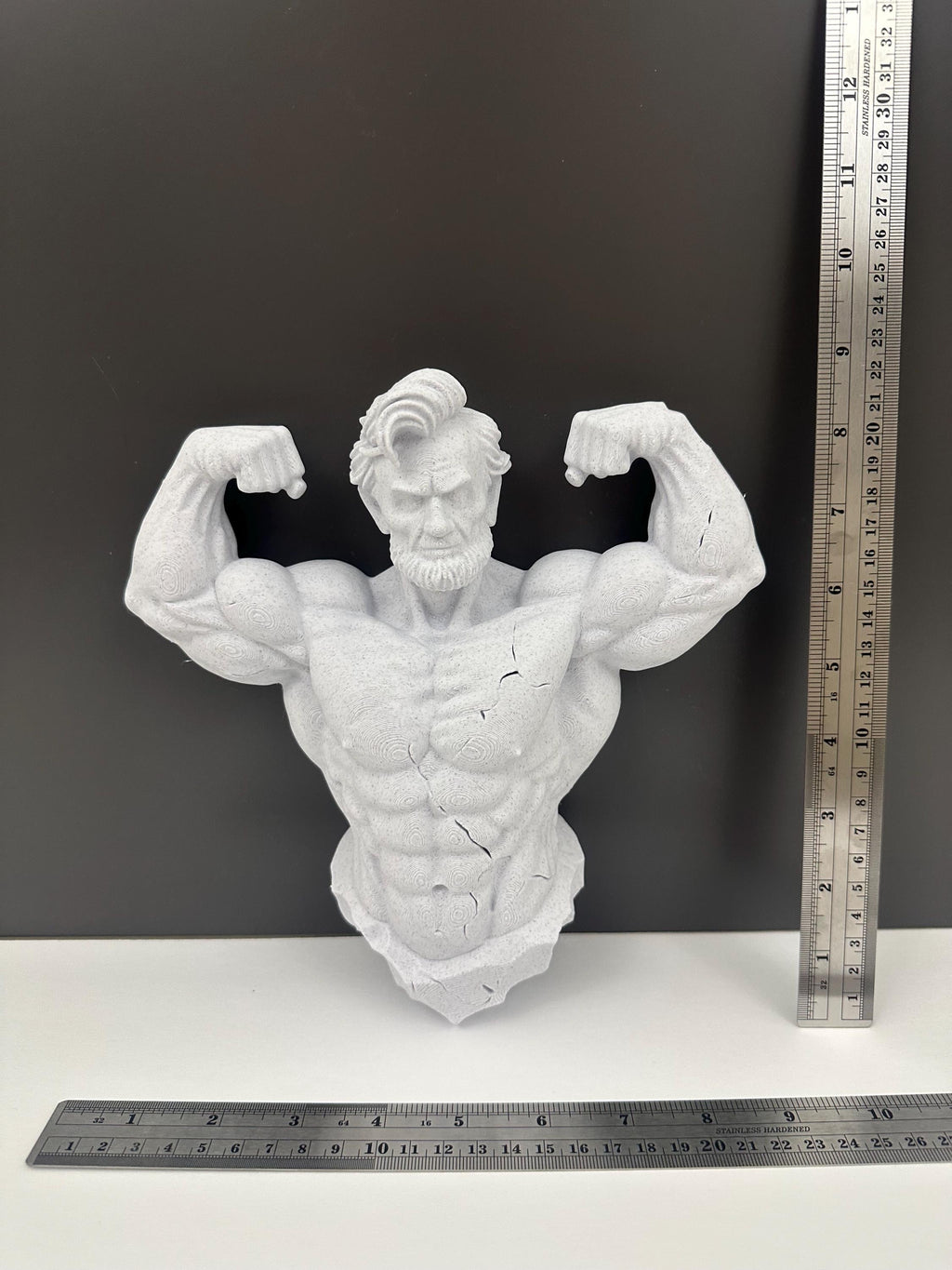 Muscular Abraham Lincoln Wall Sculpture, Funny Lincoln Bust Wall Mount, Gym Lincoln Statue, Historical Humor Decor - Honest Abe Stone Style