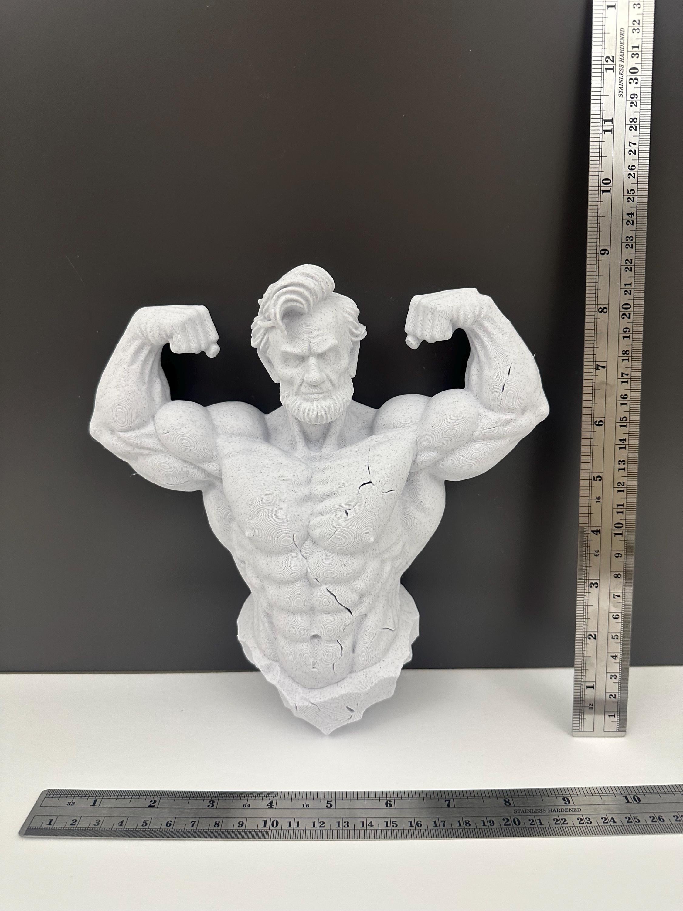 Muscular Abraham Lincoln Wall Sculpture, Funny Lincoln Bust Wall Mount, Gym Lincoln Statue, Historical Humor Decor - Honest Abe Stone Style