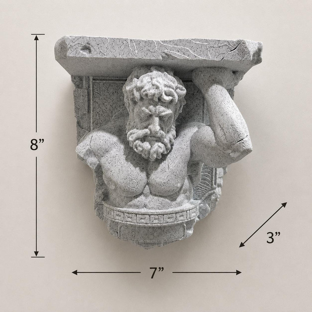 Atlas Titan Wall Shelf Bracket | Greek Statue Shelf Support | Stone Style Decor | Mythology Wall Mount | Ancient Relic Sculpture 8”