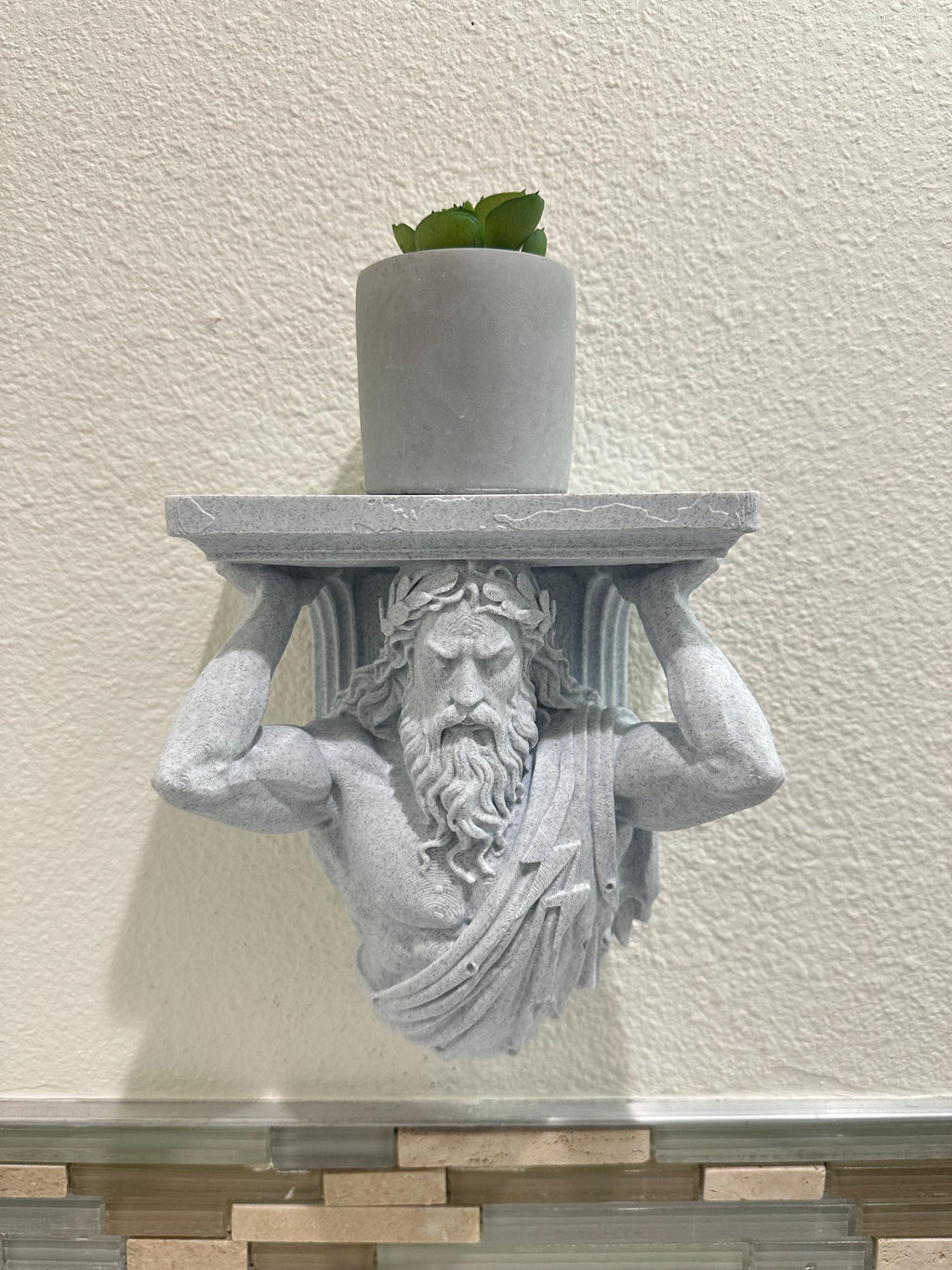 Zeus Wall Shelf - Greek Mythology Decor - God of Thunder Sculpture - Classical Wall Mount Shelf - Small Floating Shelf 8x7x4
