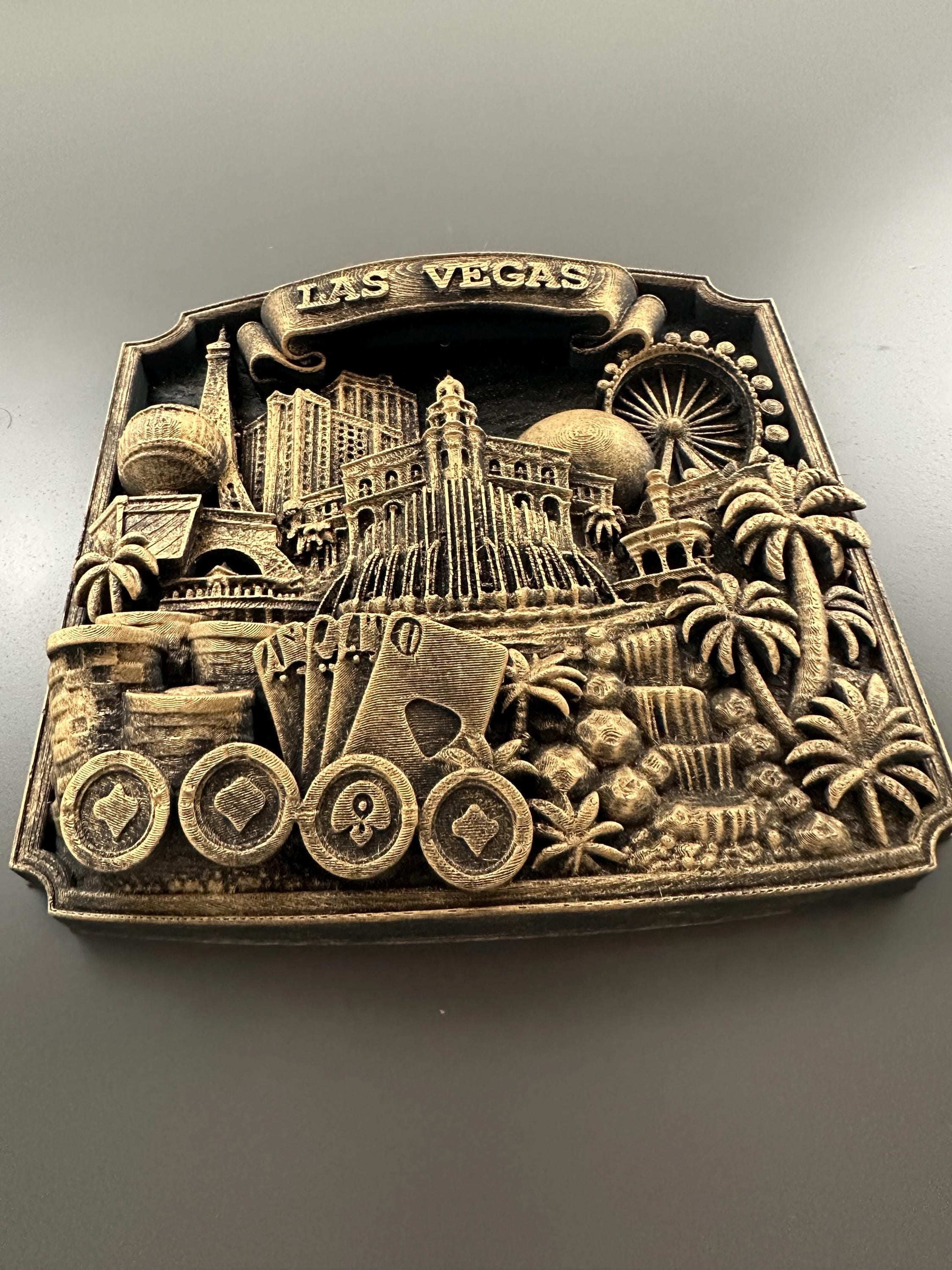 Las Vegas Wall Art Sculpture, Antique Gold Casino Decor, Poker Room Wall Plaque, Man Cave Bar Sign, Vegas Skyline Gift for Gamblers
