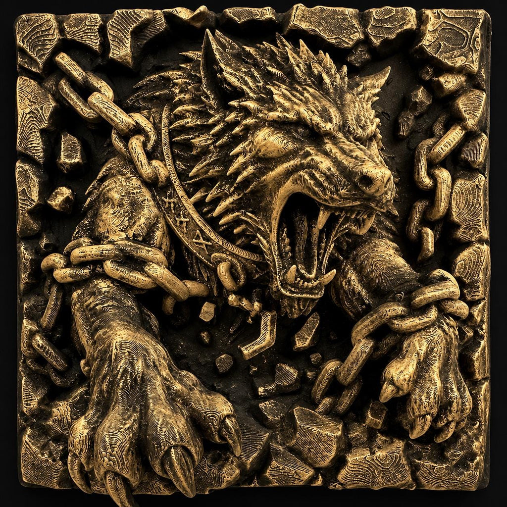 Fenrir Wolf Breaking Chains Wall Relief