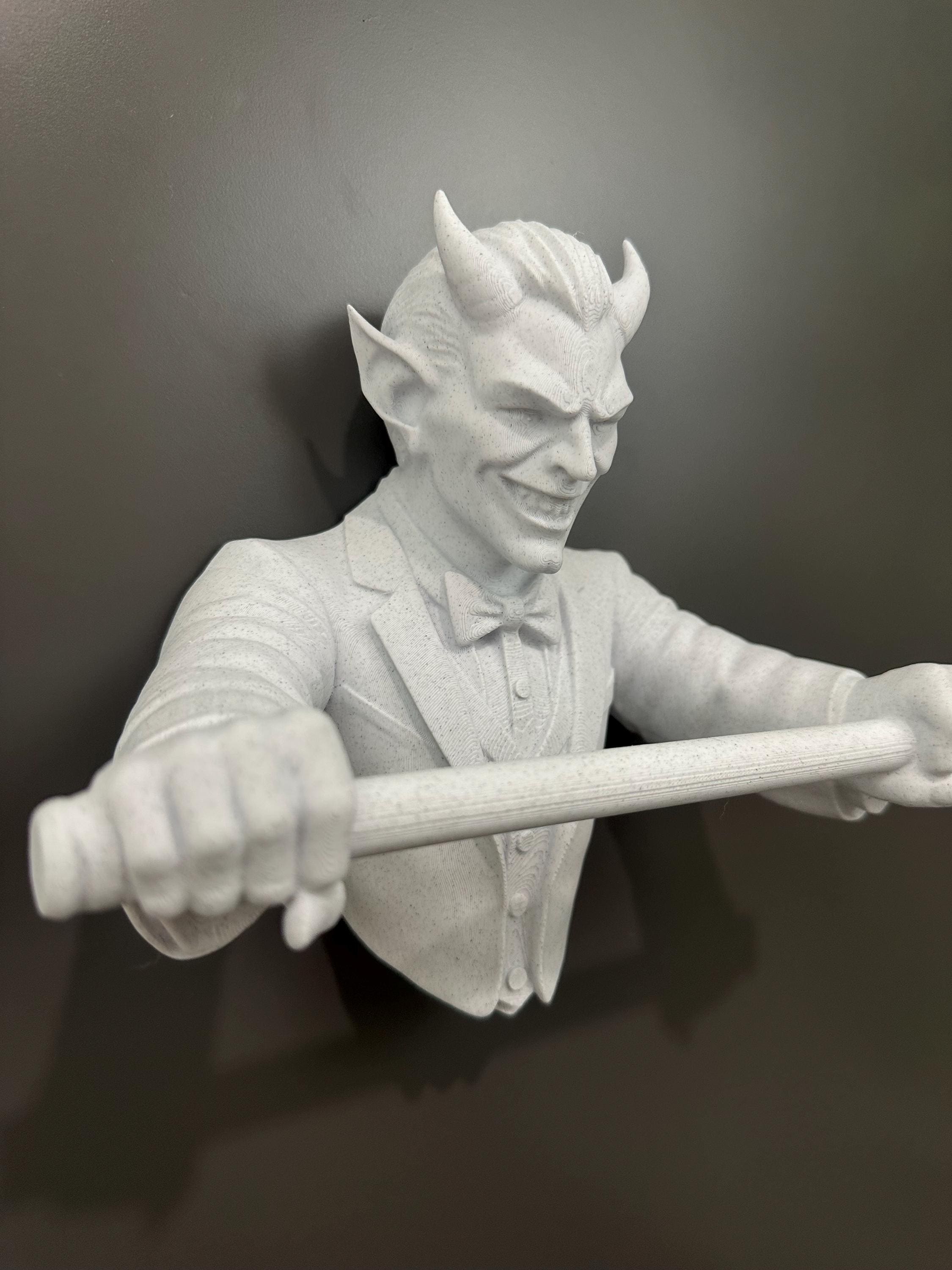 Devil Butler Hand Towel Holder Wall Mount - Gothic Bathroom Decor - Demon Butler Wall Sculpture - Dark Humor Man Cave Gift 9x8x4