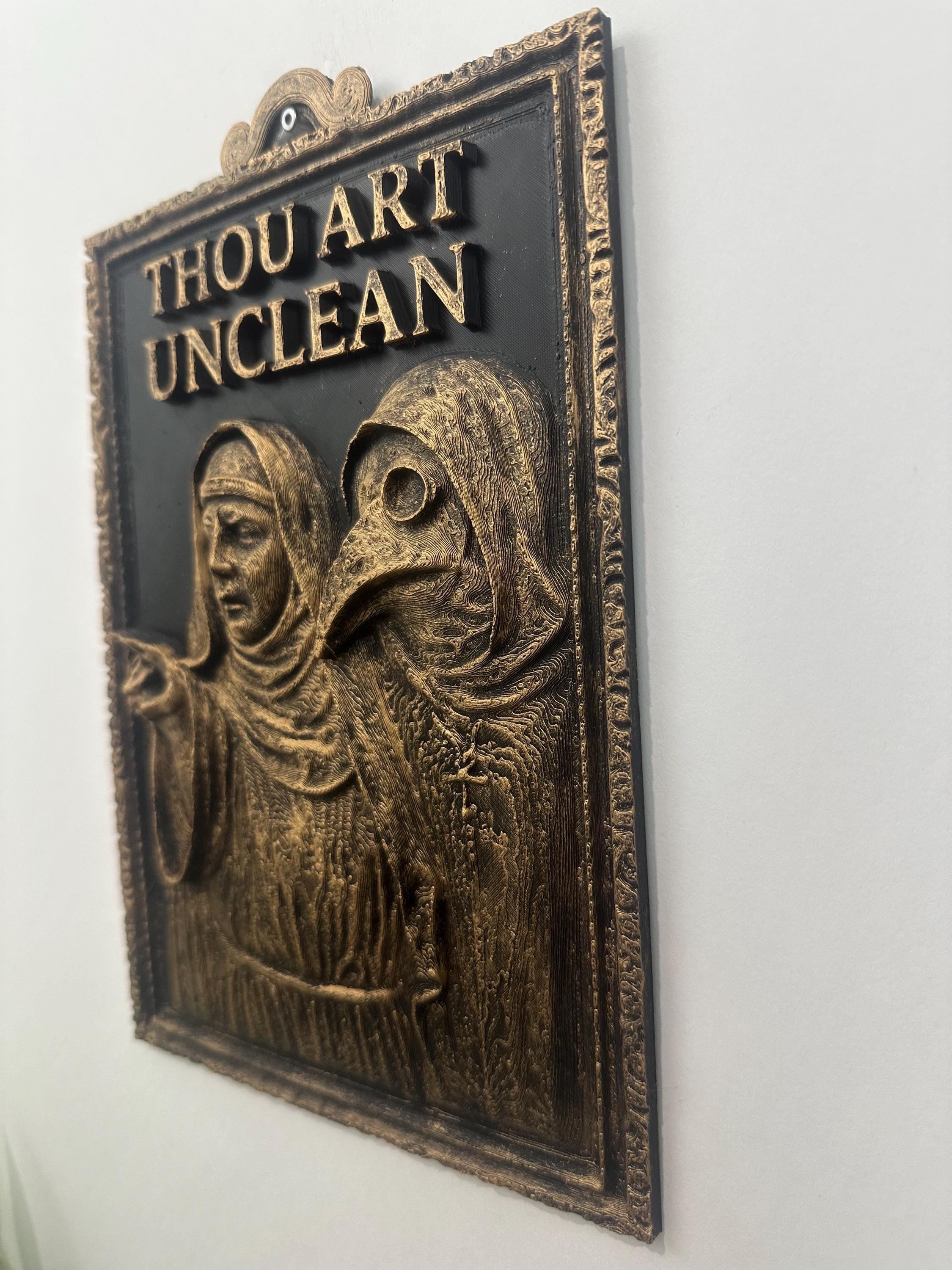 Thou Art Unclean Gothic Bathroom Wall Art - Medieval Nun & Plague Doctor Decor - Dark Humor Wall Sculpture- Whimsigoth Hand Painted 10x6