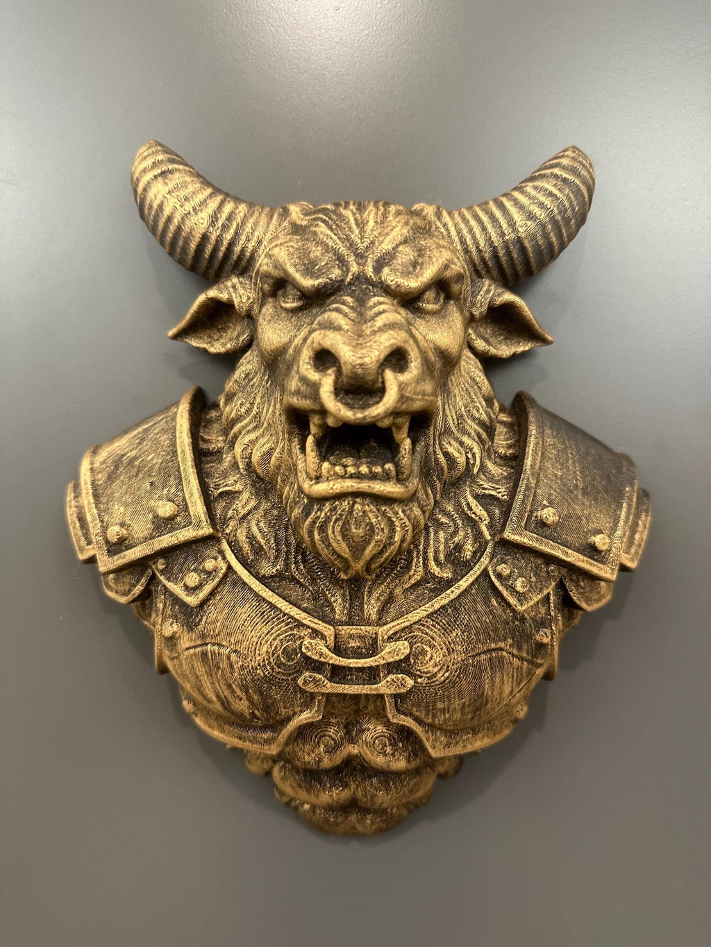 Minotaur Wall Mount - Mythical Bull Warrior Decor - Gladiator Beast Bust - Gamer Room Wall Art - Fantasy Game Room Sculpture - RPG Boss 9”