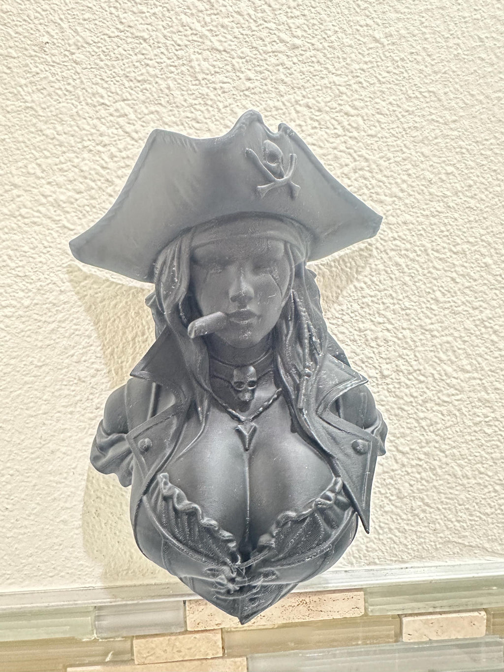 Pirate Smoking Cigar Wall Sculpture Bust