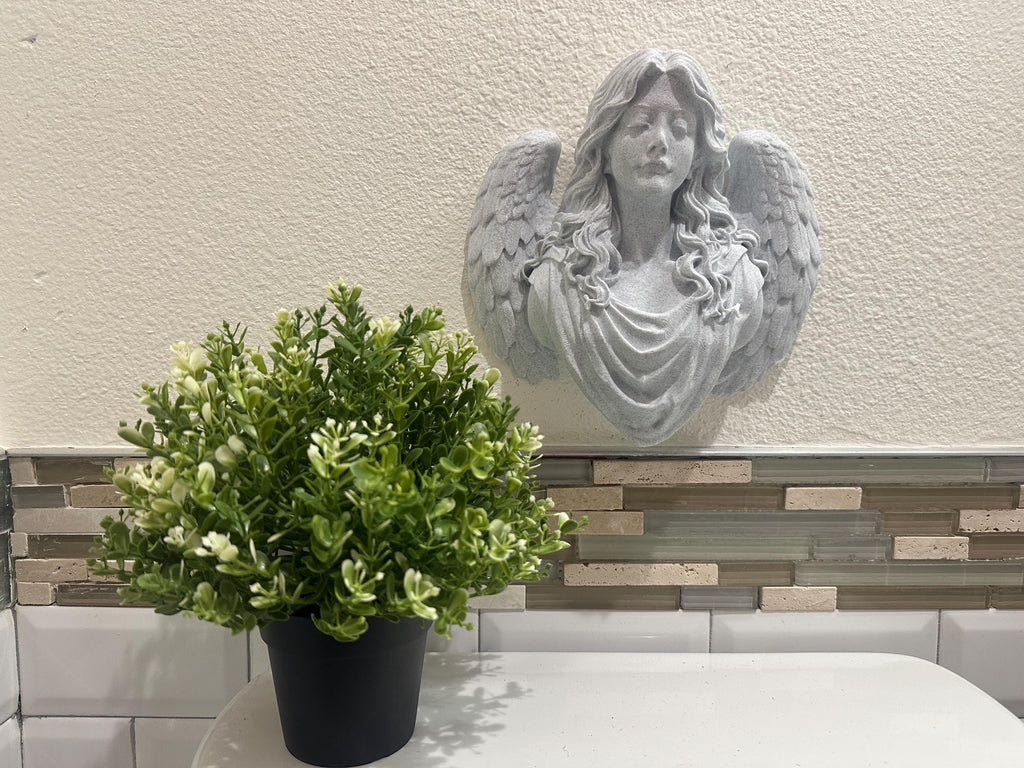Angel Wall Mount Bust - Memorial Angel Wall Decor - Classical Angel Sculpture 9x9x3 - Religious Spiritual Guardian Home Decor