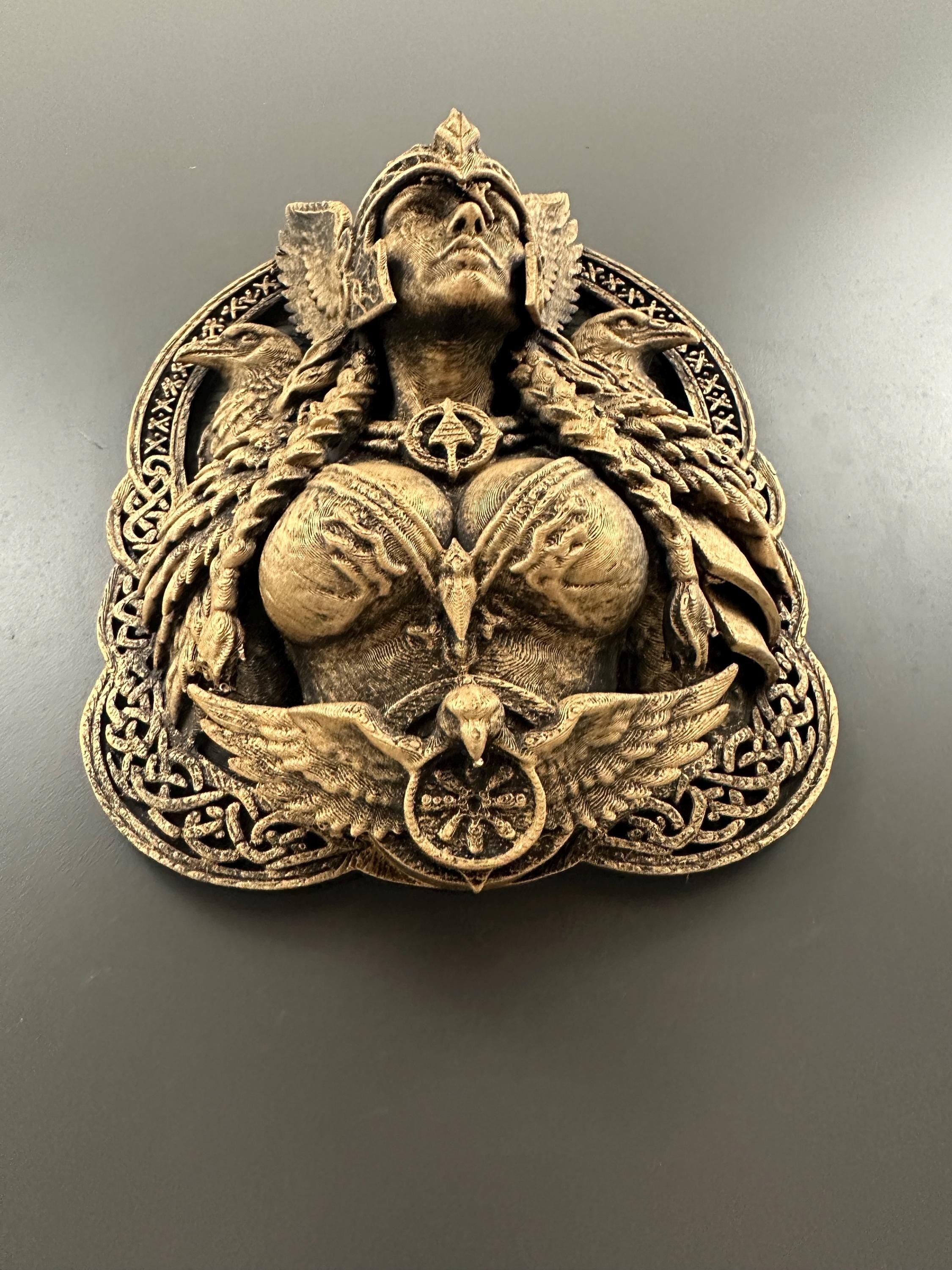 Valkyrie Wall Sculpture - Norse Goddess Freya Plaque - Viking Raven Wall Art - Antique Bronze Pagan Decor - Valknut Odin Mythology Gift