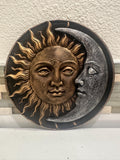 Hand Painted Sun and Moon 8” x 8” Zodiac Astrology Wall Plaque Art Sign 3d Relief Sculpture Home Decor Spiritual Celestial Boho Round
