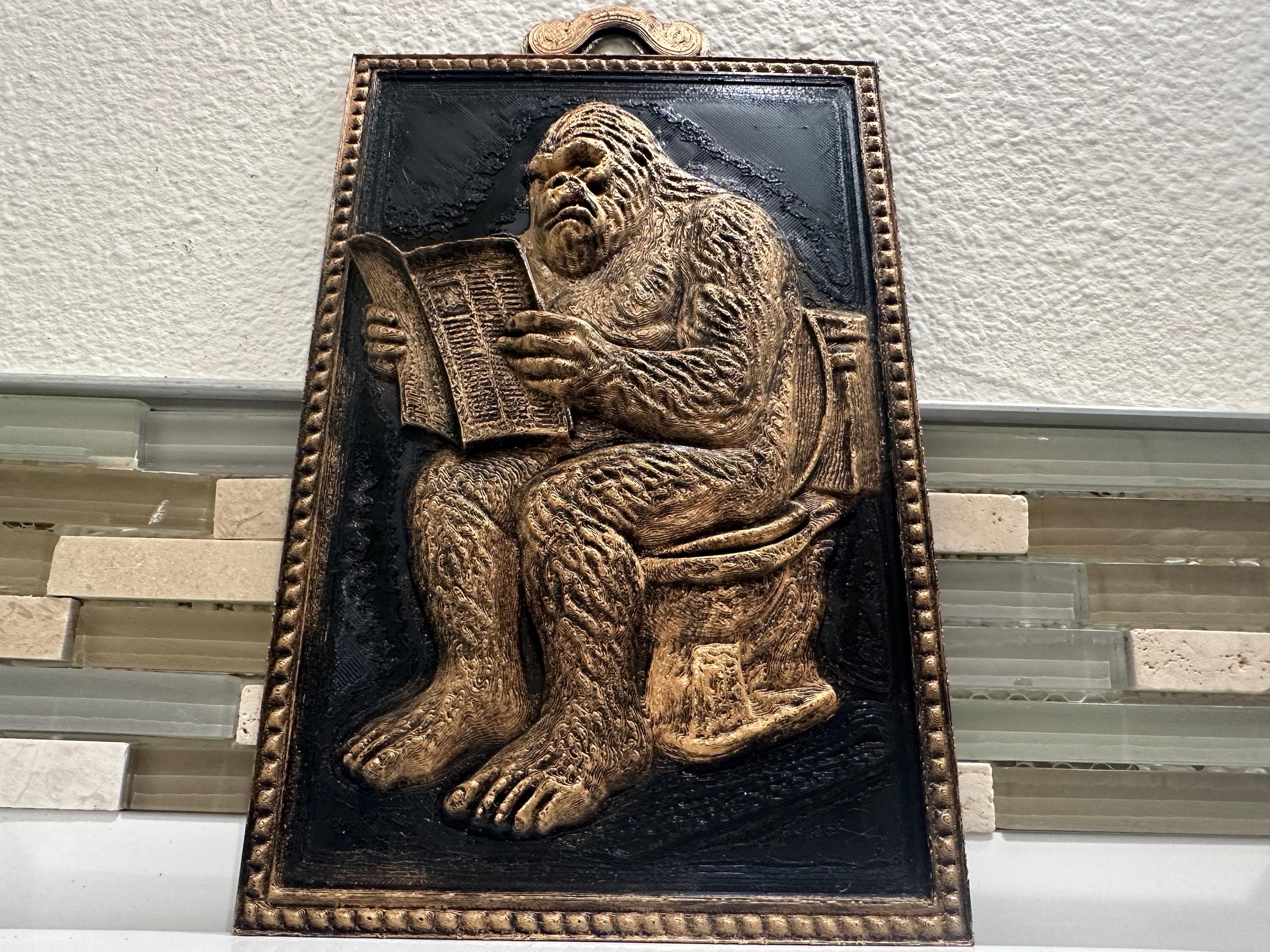 Funny Bigfoot Bathroom Wall Art 9” x 6” Sasquatch on Toilet Bathroom Decor Sign Sculpture 3d Vintage Antique Gift Plaque Funny Rustic Relief