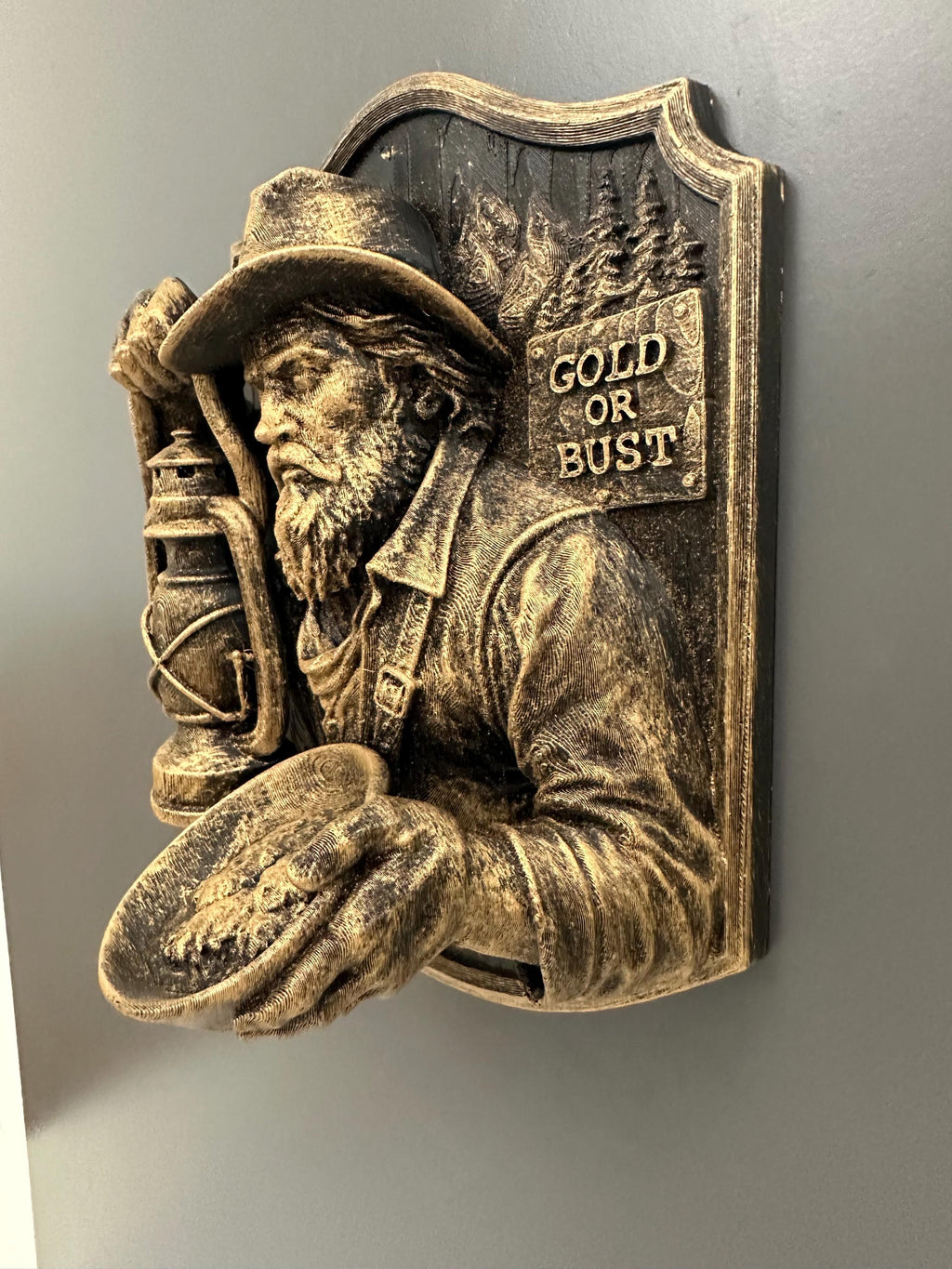 Gold Miner Wall Sculpture - Western Prospector Wall Decor - Gold Rush Wall Mount, Rustic Cowboy Cabin Decor - Old West Miner Art
