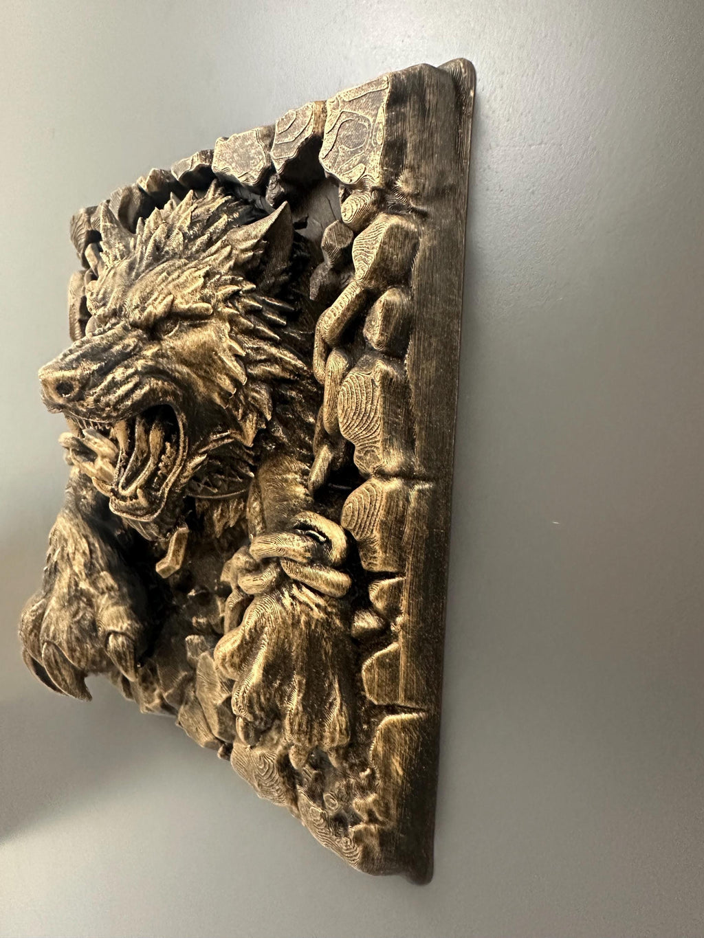 Fenrir Wolf Breaking Chains Wall Relief
