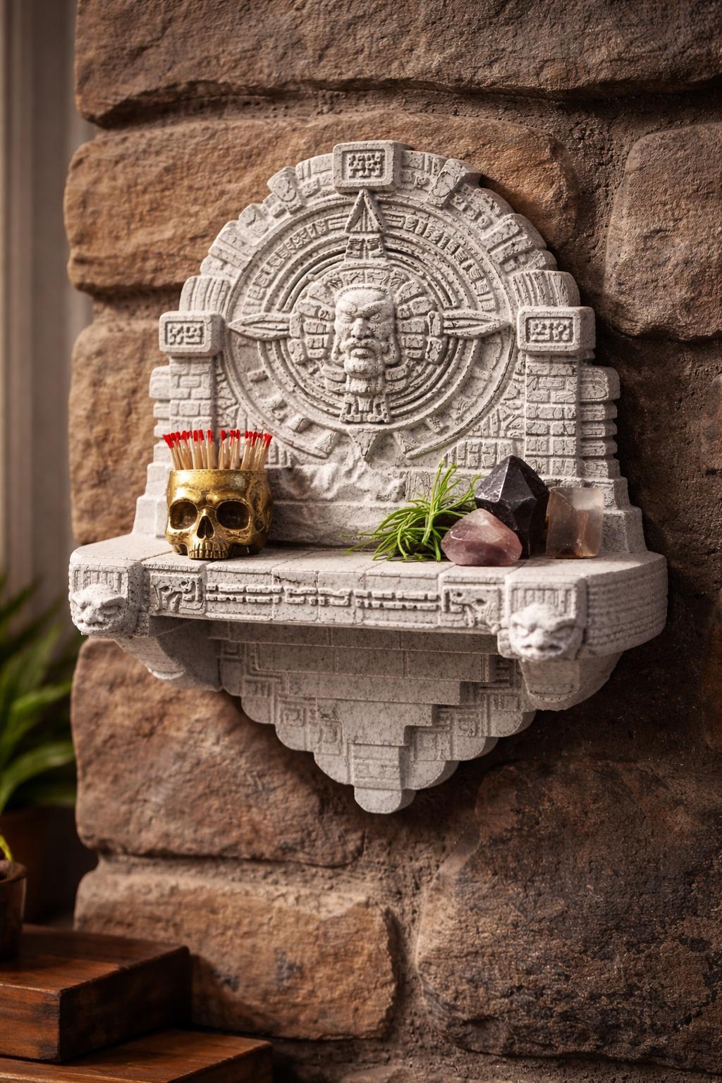 Ancient Aztec Temple Wall Shelf – Mayan Calendar Decor – Aztec Wall Art – Unique Display Shelf