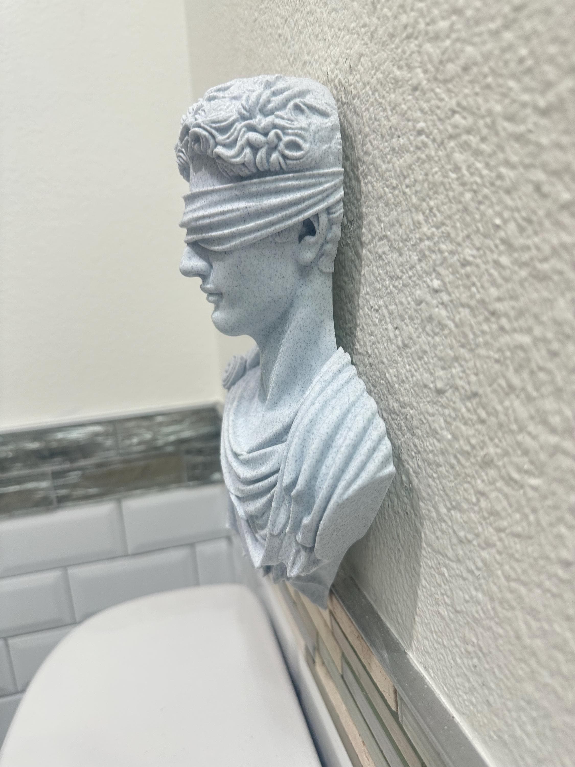 Blindfolded Classical Statue Bust - Greek Roman Sculpture - Modern Art Decor - Mythology Home Accent - Unique Philosophy Art 9”