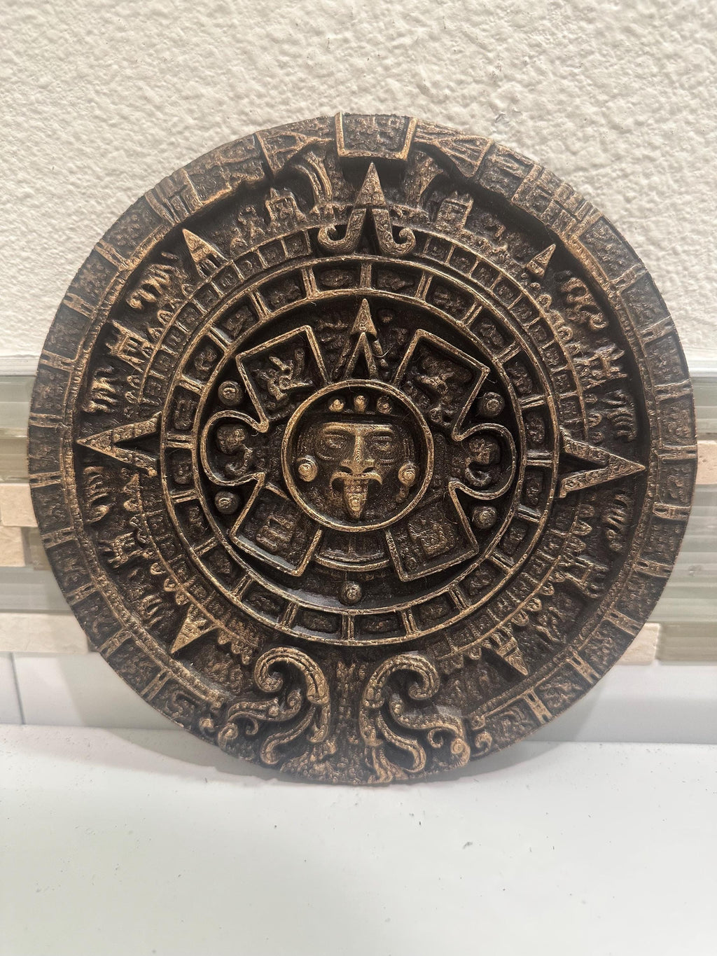 8” x 8” Mayan Calendar Aztec Ancient Civilization 3d Relief Antique Relief Round Wall Art Home Decor Plaque Hanging Sculpture Statue