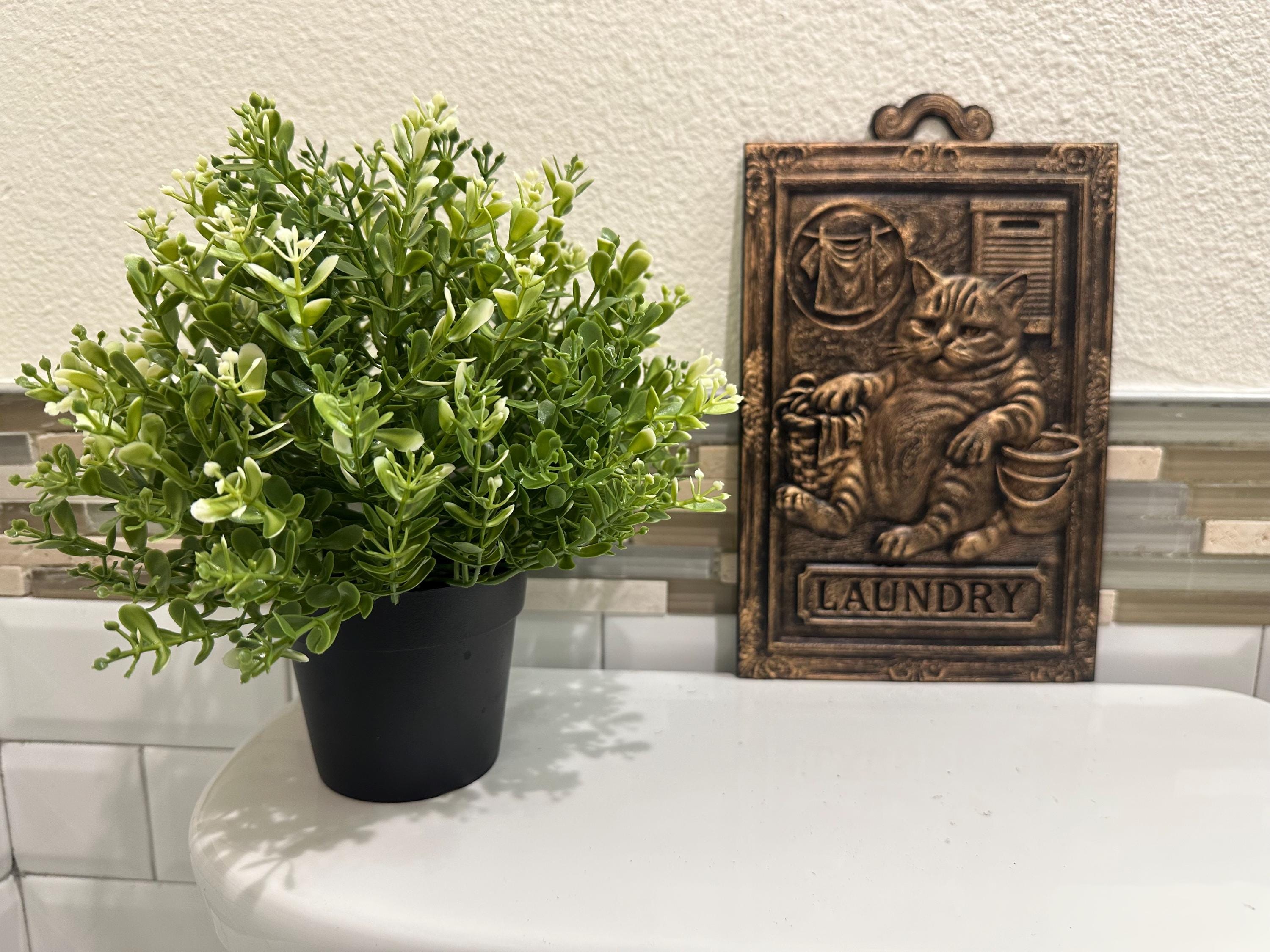 Hand Painted 3D 9” x 6” Funny Laundry Room Lazy Cat Bathroom Sign Wall Art Plaque Home Decor 3D Hanging Humor Gift Vintage Sculpture